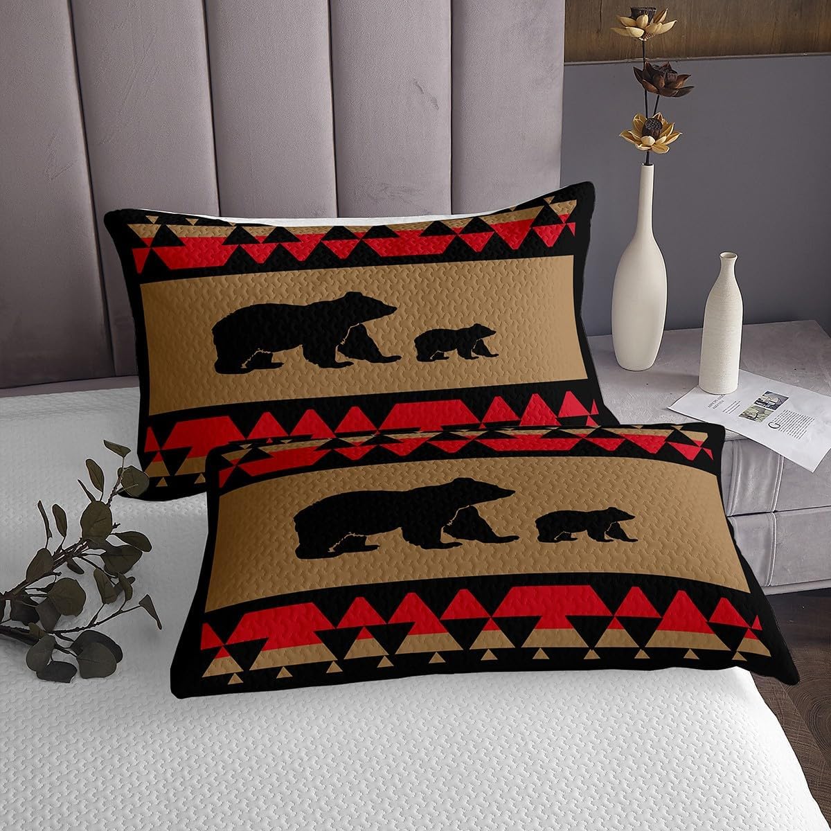 Feelyou Bear Quilted Coverlet Set with Pillow Cases - Triangle Geometry Wild Animal Design