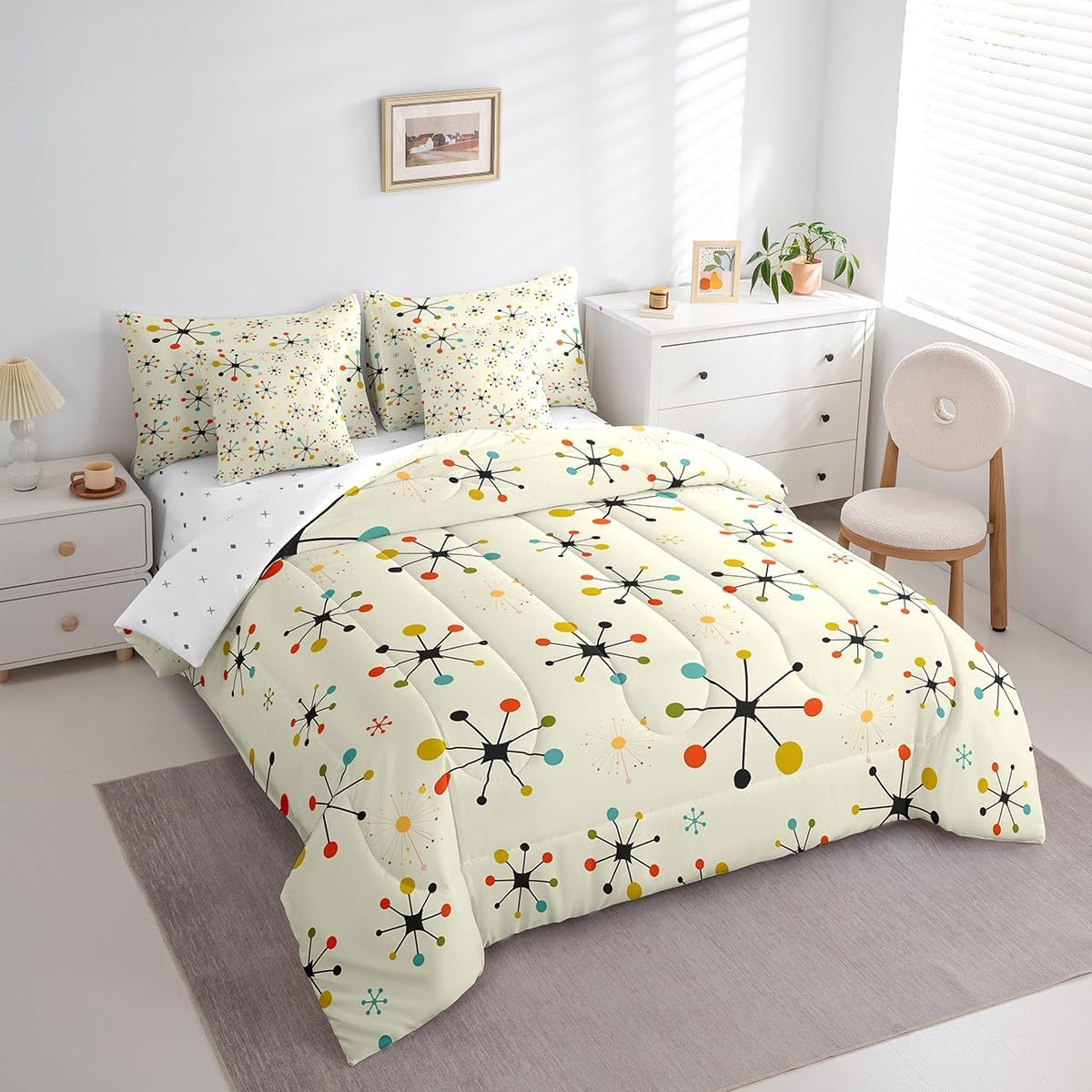 Modern Mid Century Bedding Set 7pcs Retro Comforter Set