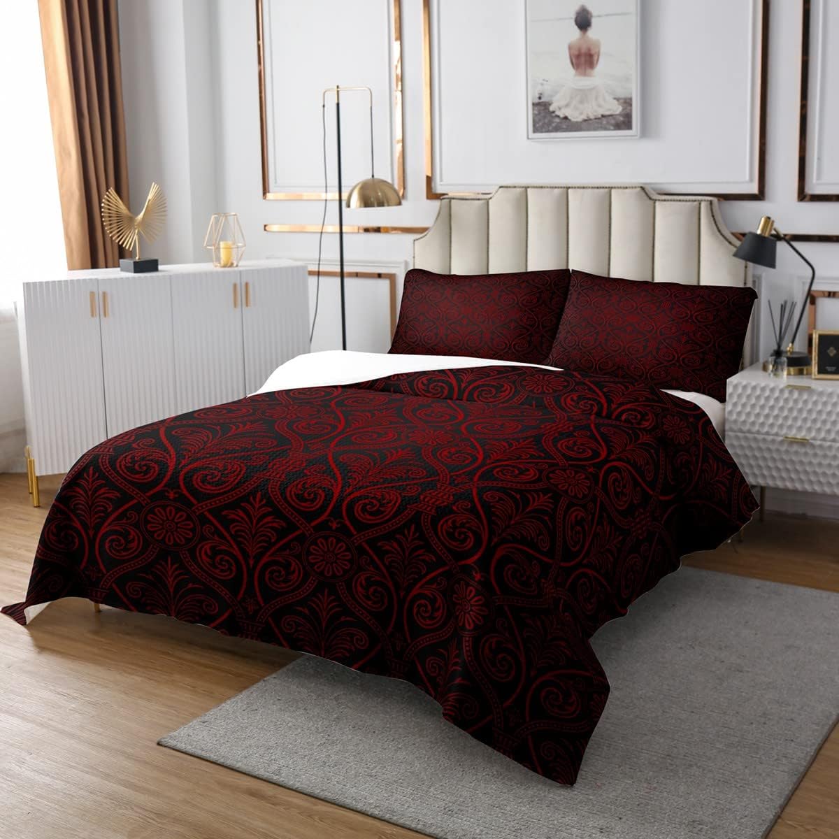 Erosebridal Red Black Ombre Gothic Bedspread Set