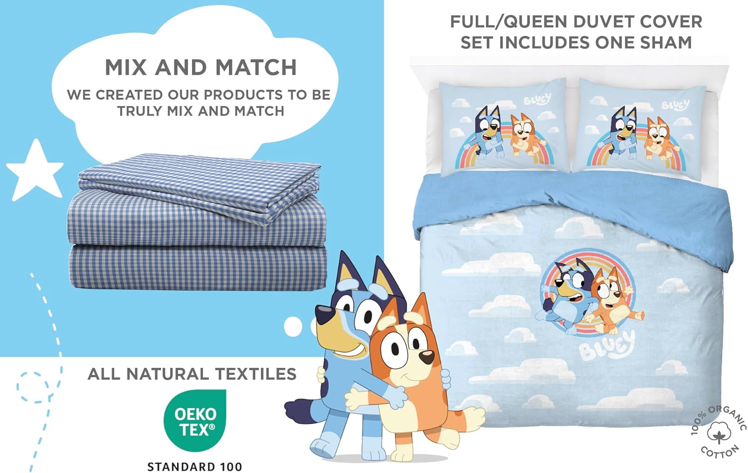 Saturday Park Bluey Rainbow Clouds Duvet Set