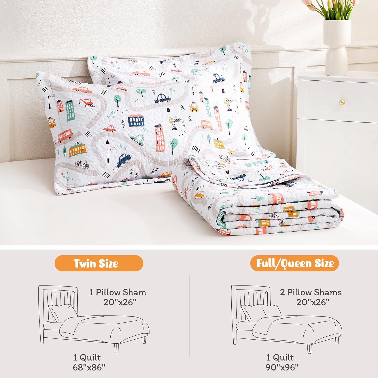 JSD Kids Quilt Set FullQueen Soft Lightweight Summer Bedspread with Pillow Shams