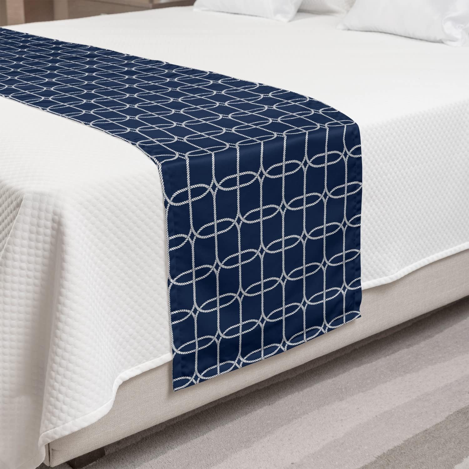 Ambesonne Nautical Bed Runner - King Size Night Blue