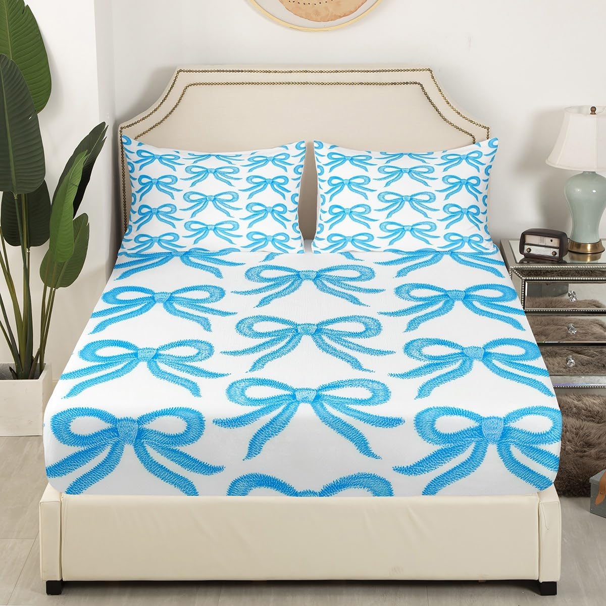 Erosebridal Girls Bow Sheet Set Blue Fantasy Full Size