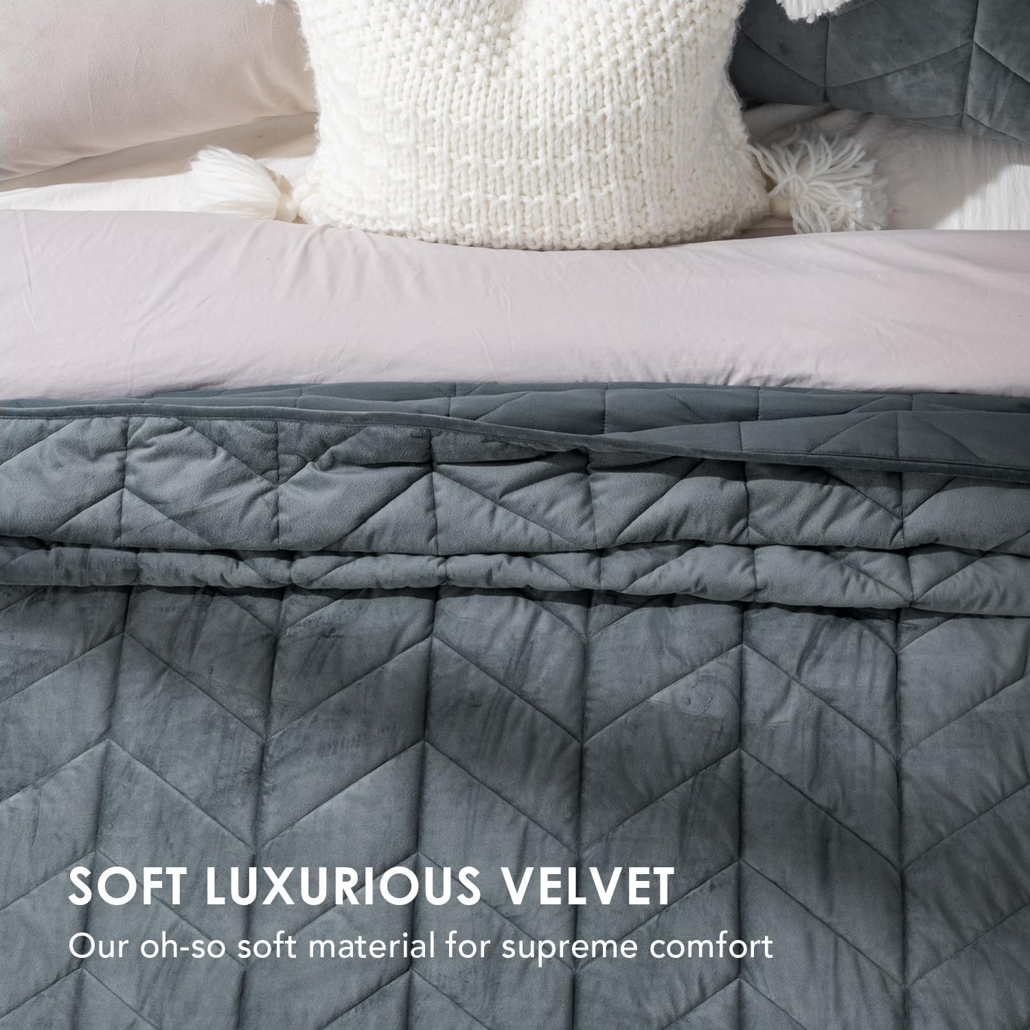 EVERGRACE Velvet Quilt Set 3 Pieces Stormy Blue