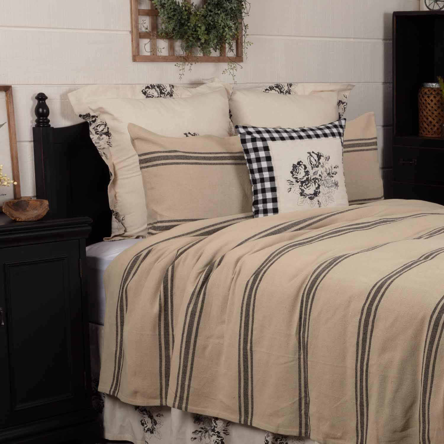 Piper Classics Mill House Stripe Black Queen Bed Blanket