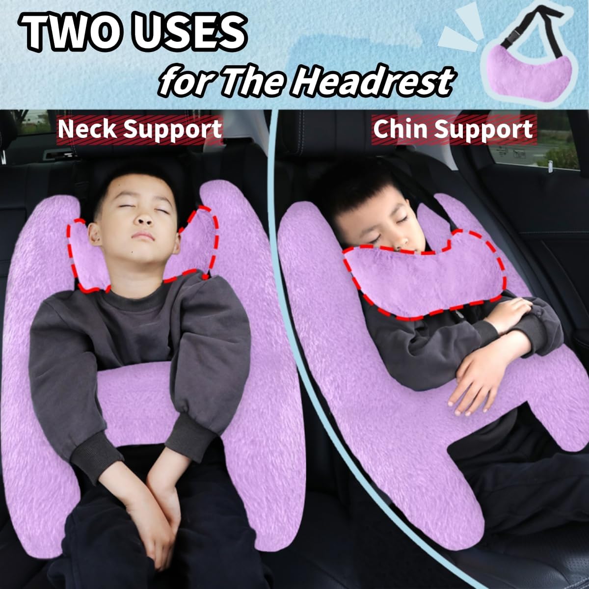 Soft Plush Car Pillow with Neck Support Purple