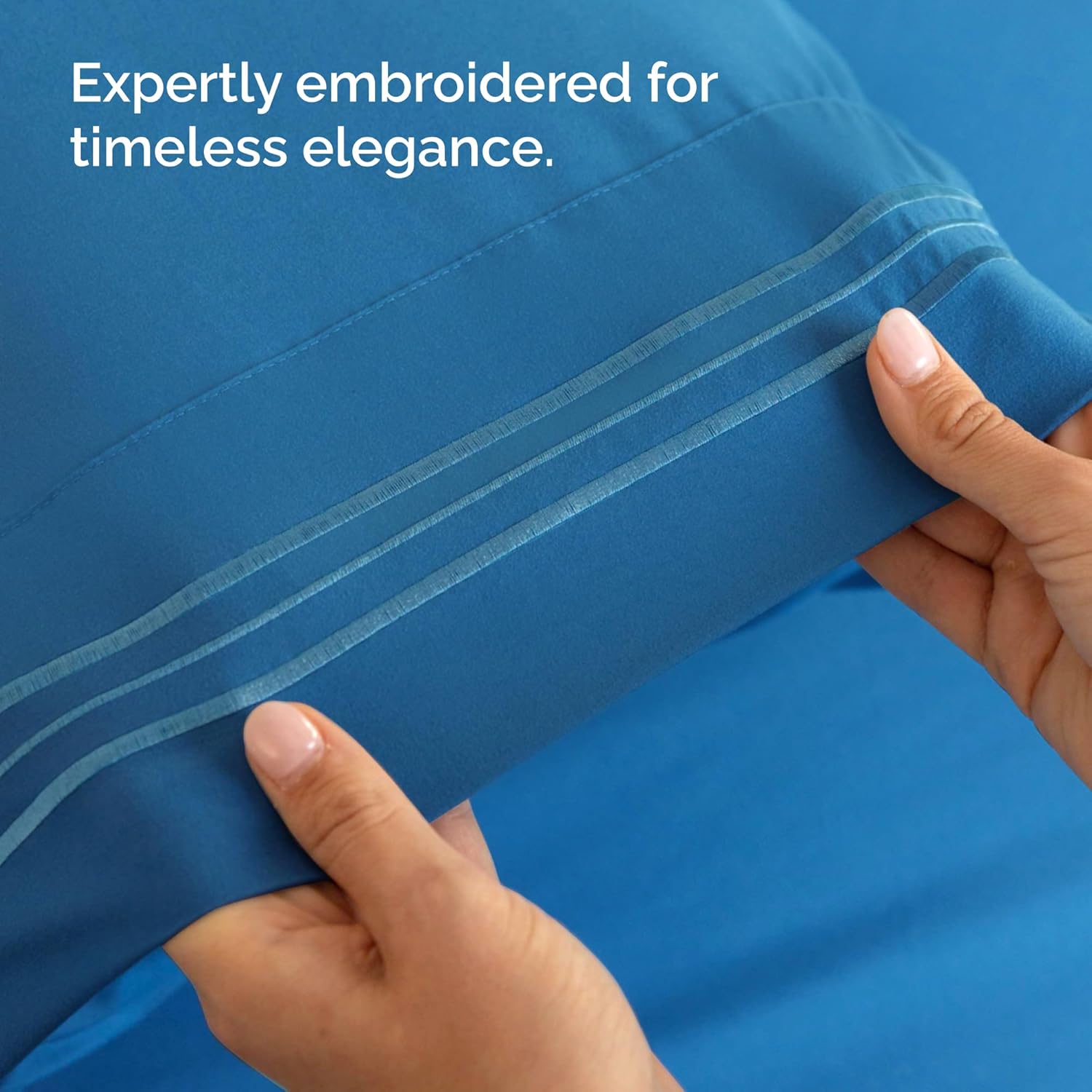Wrap Around Dust Ruffle Bed Skirt 2 Pillowcases Bundle in Denim Blue