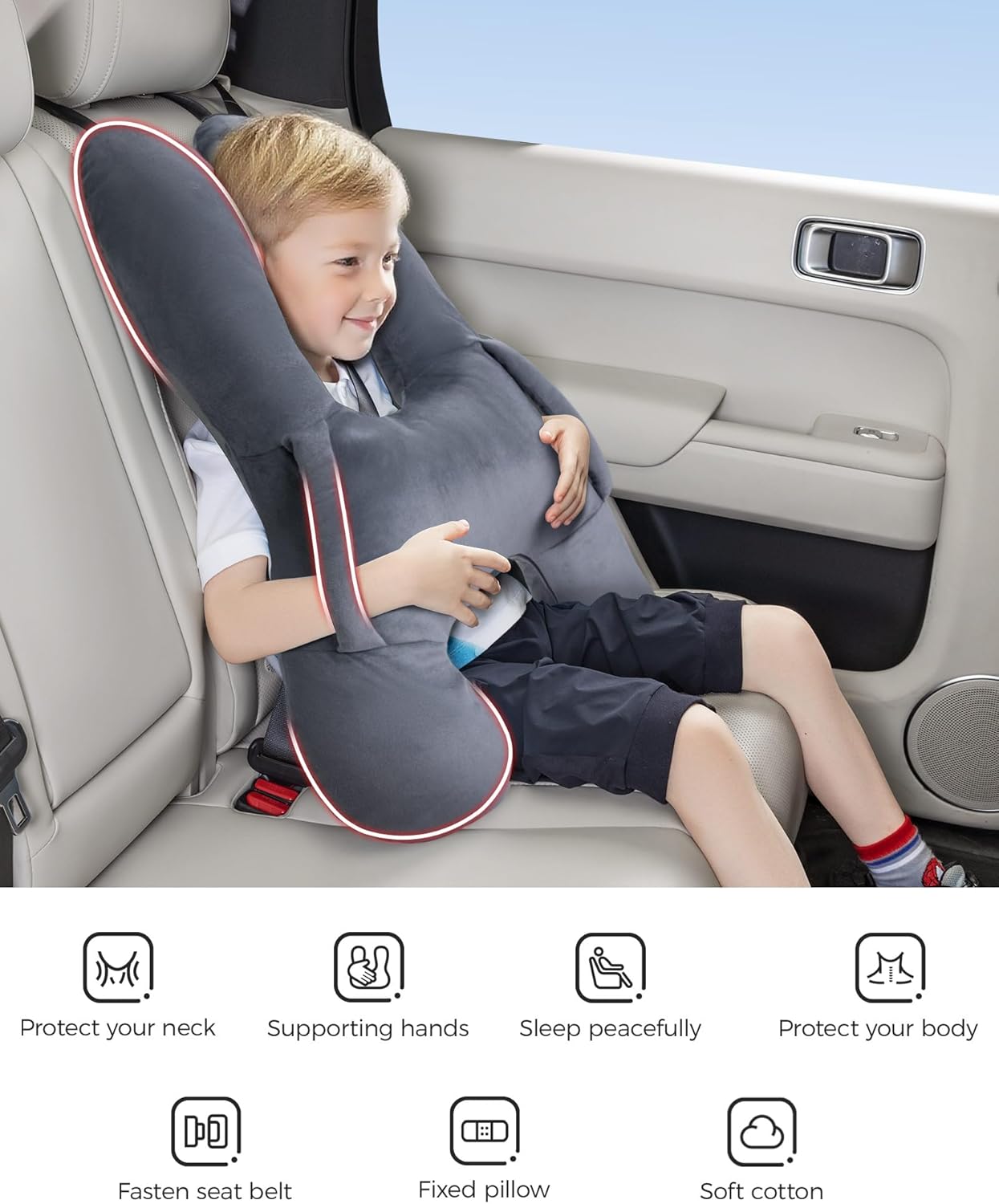 BEBAS H-Shaped Travel Pillow for Kids Adults - Grey
