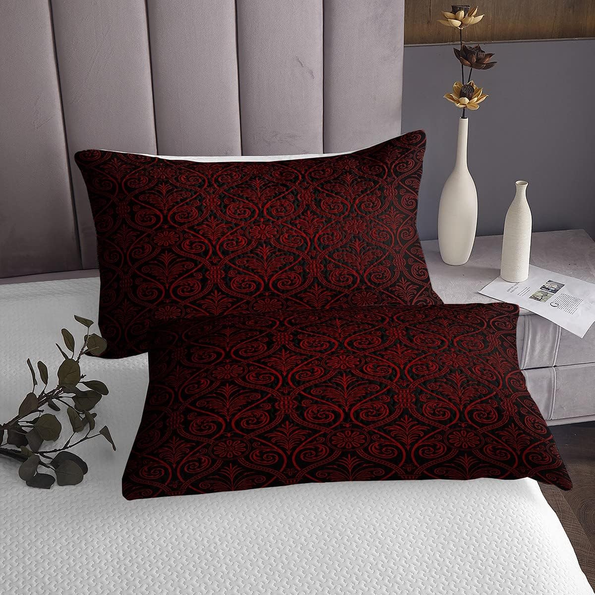 Erosebridal Red Black Ombre Gothic Bedspread Set