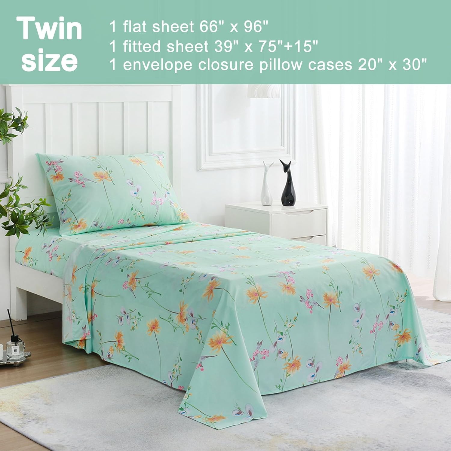JSD Green Paisley Print Twin Sheet Set 3 Piece