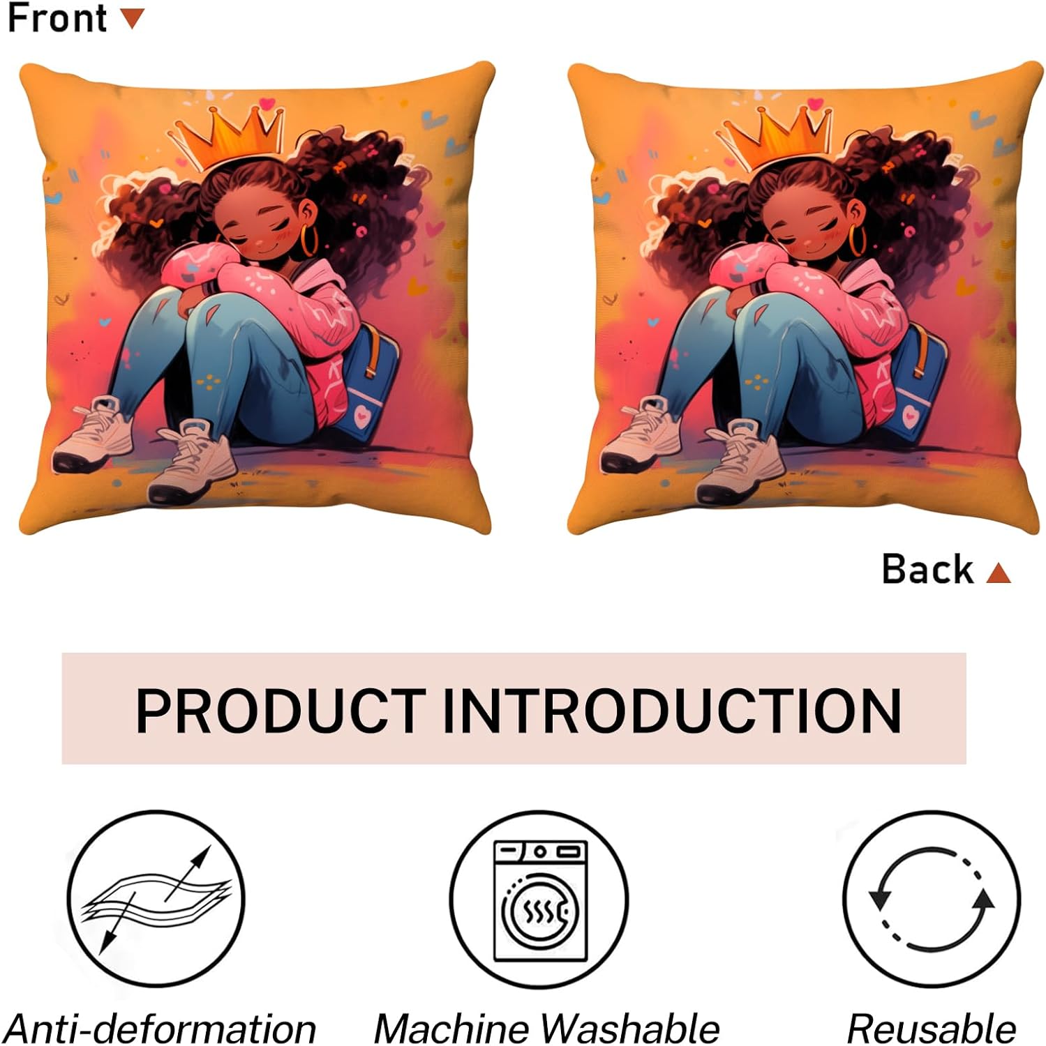 SARA NELL Black Princess Pillowcase 18x18 Inch