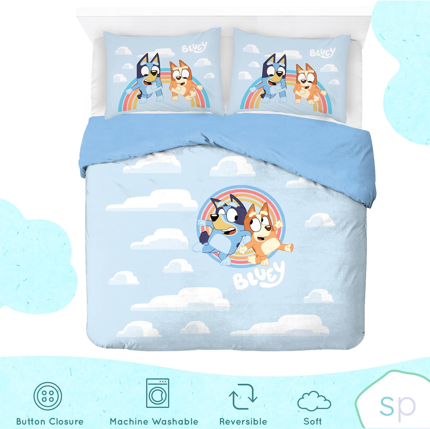 Saturday Park Bluey Rainbow Clouds Duvet Set