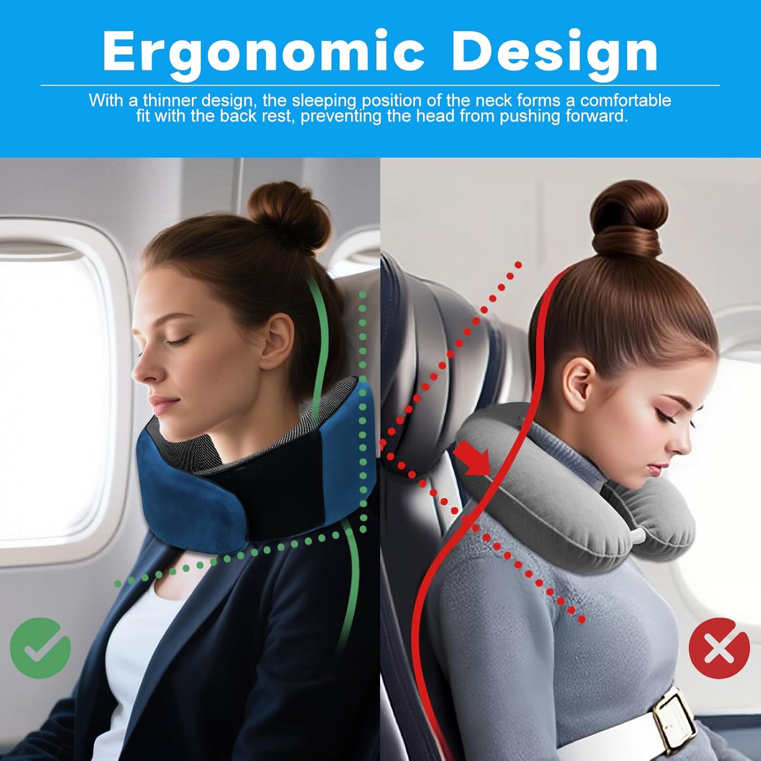 Travel Neck Pillow with Flannel Cover Navy
