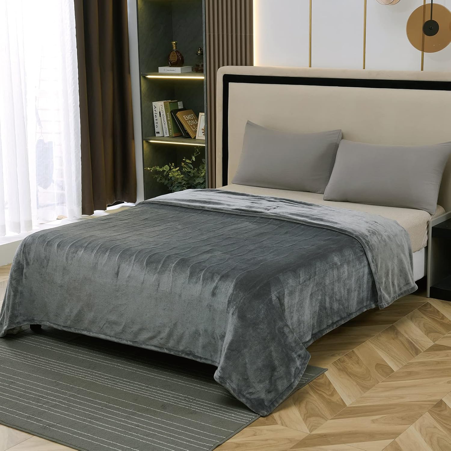 BESTCHIC Queen Electric Heated Blanket 84x90 4 Heat Levels Auto-Off Grey