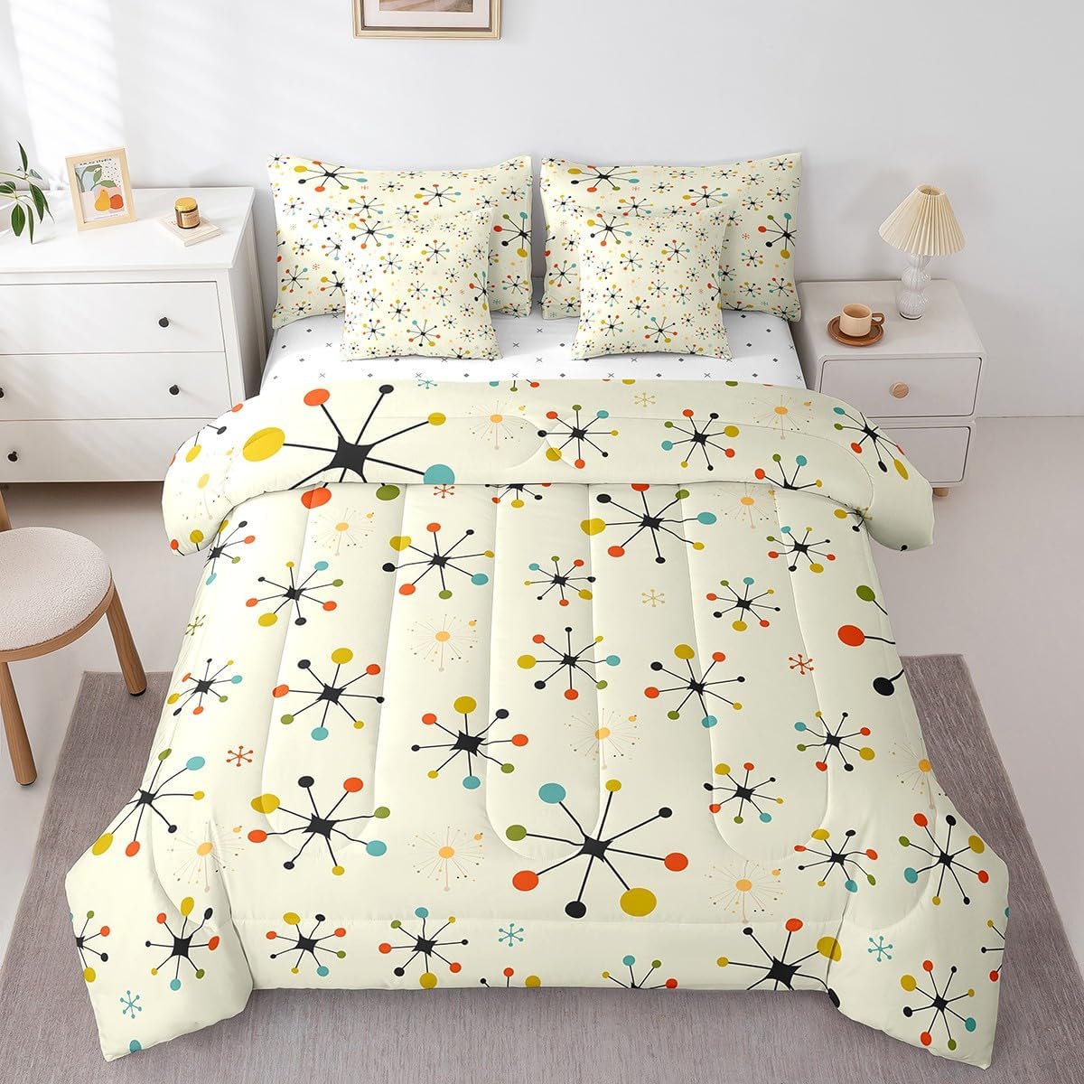 Modern Mid Century Bedding Set 7pcs Retro Comforter Set