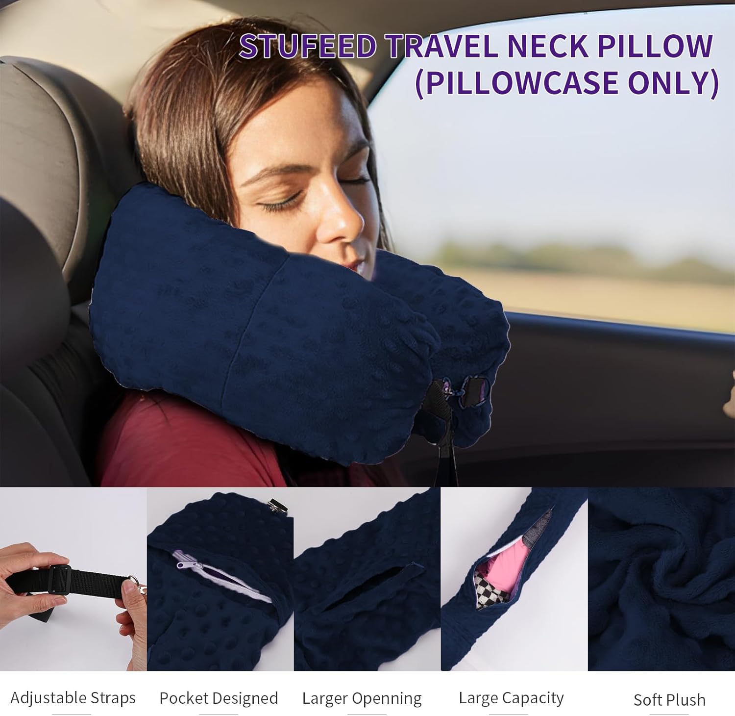 Stuffable Travel Pillow with Storage Bag - Dark Blue