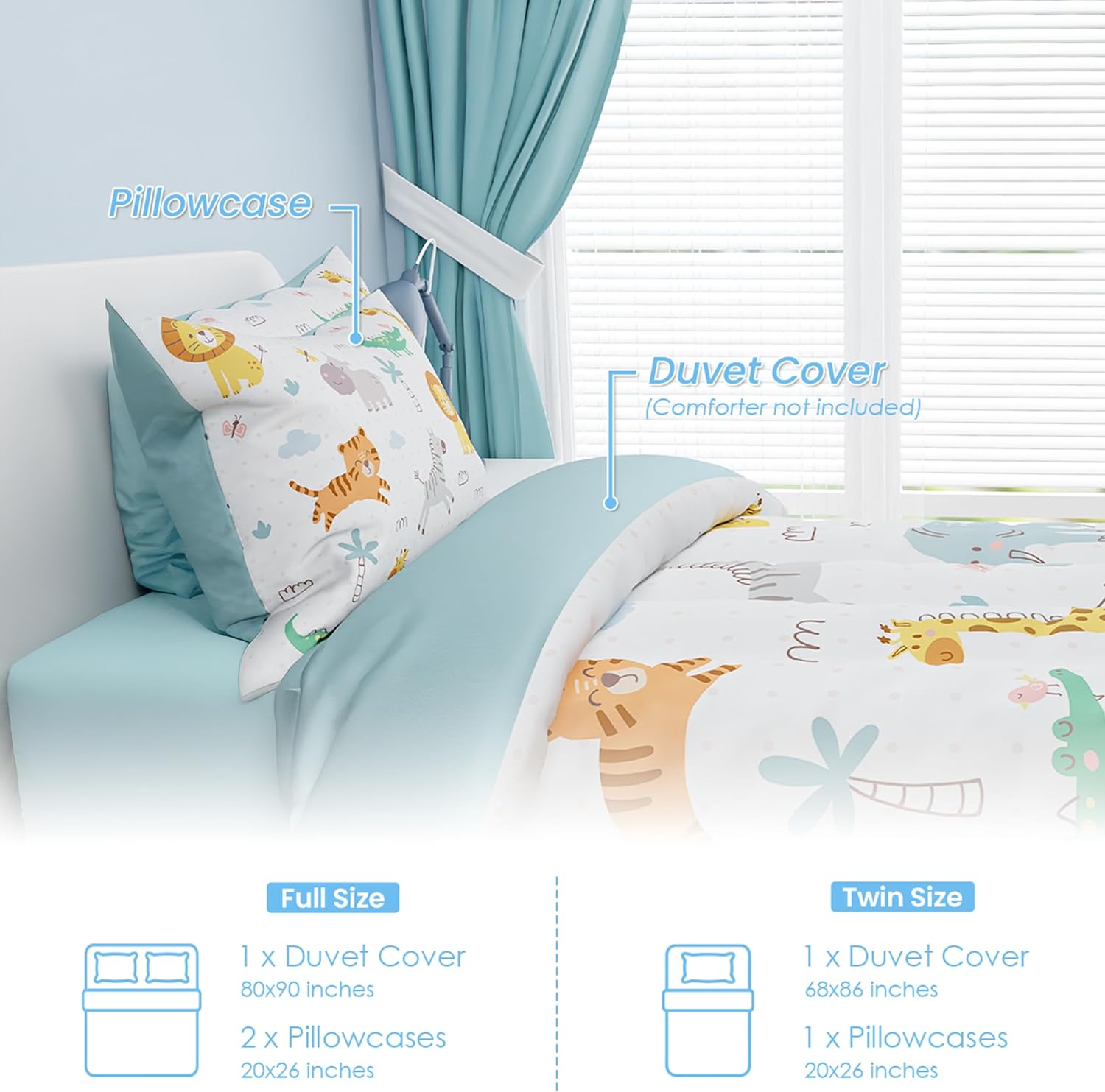 SANDJEST Animal Duvet Cover Set for Kids Full Size