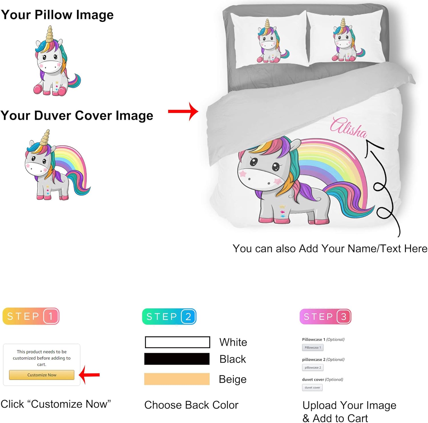 Custom Personalized Bedding Set for Kids with Photo and Text