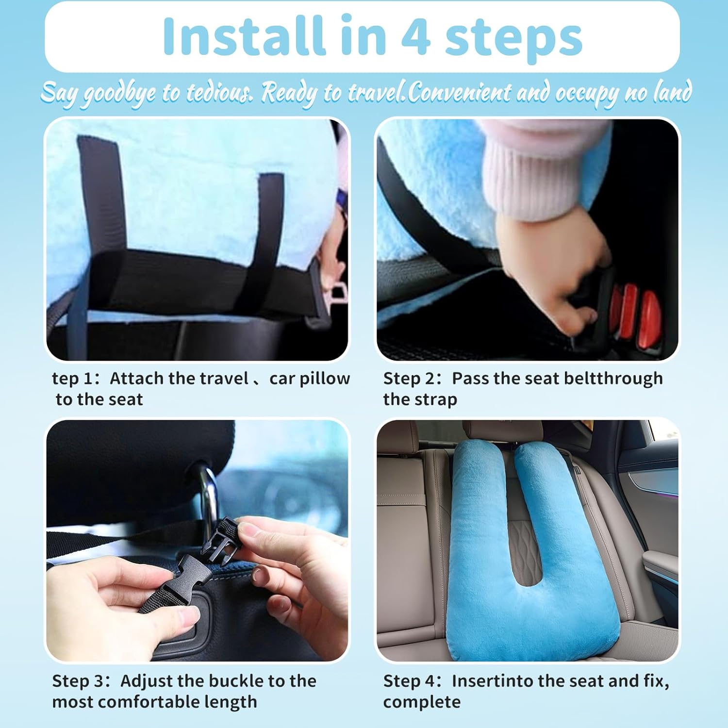 Travel Pillow for Car Sleeping Pink Adjustable