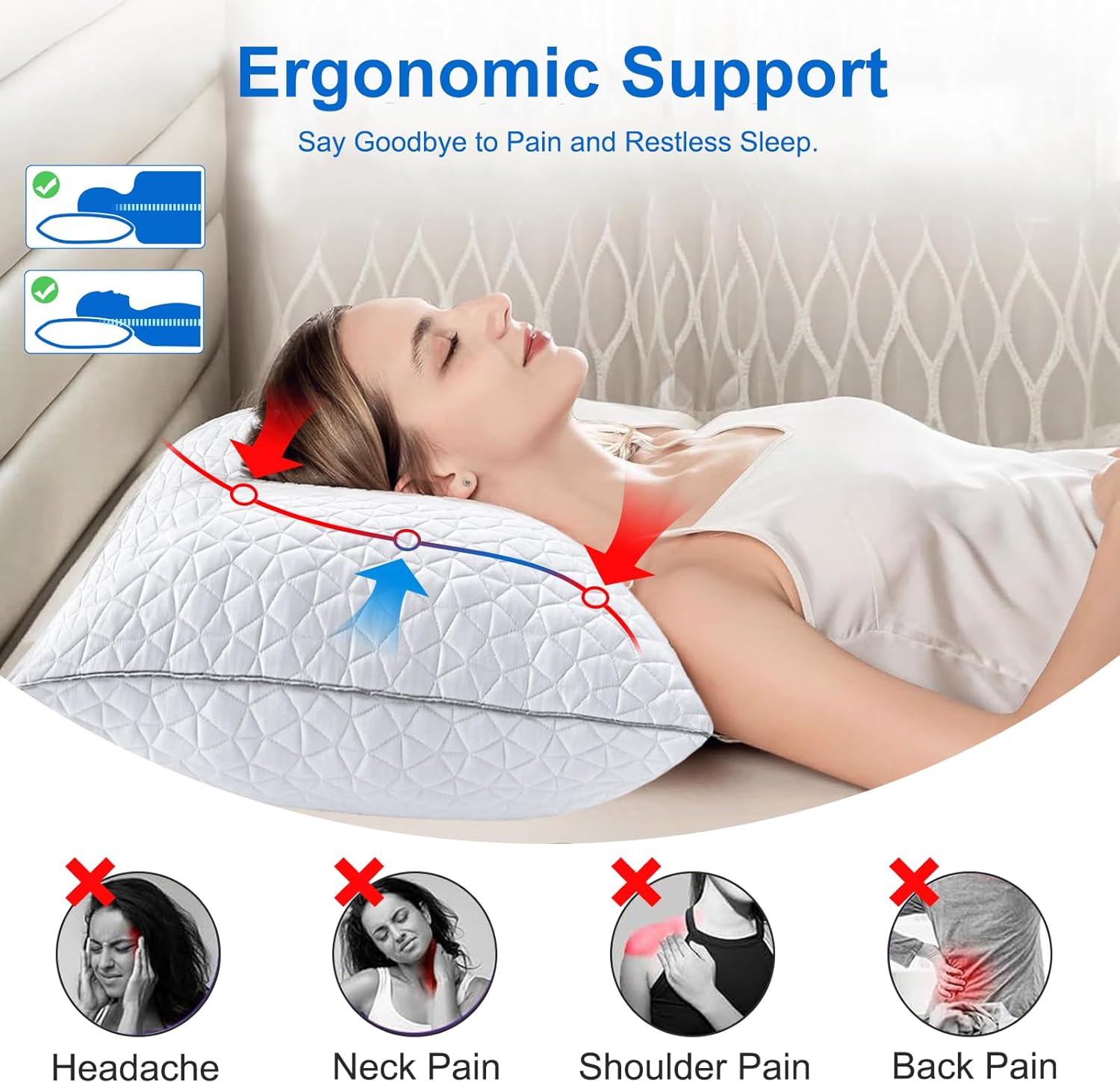 Seyfote Cooling Pillows Set of 2 Shredded Memory Foam 20 x 26