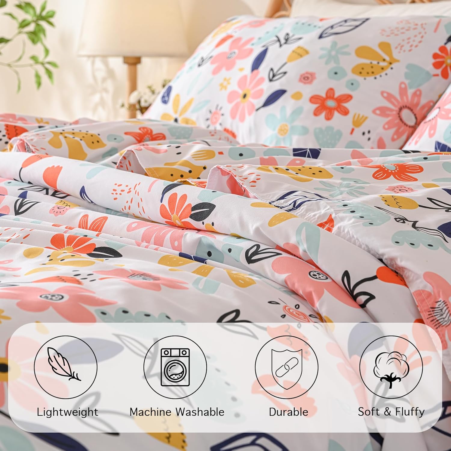 Yibeizi Floral Comforter Set for Girls Twin