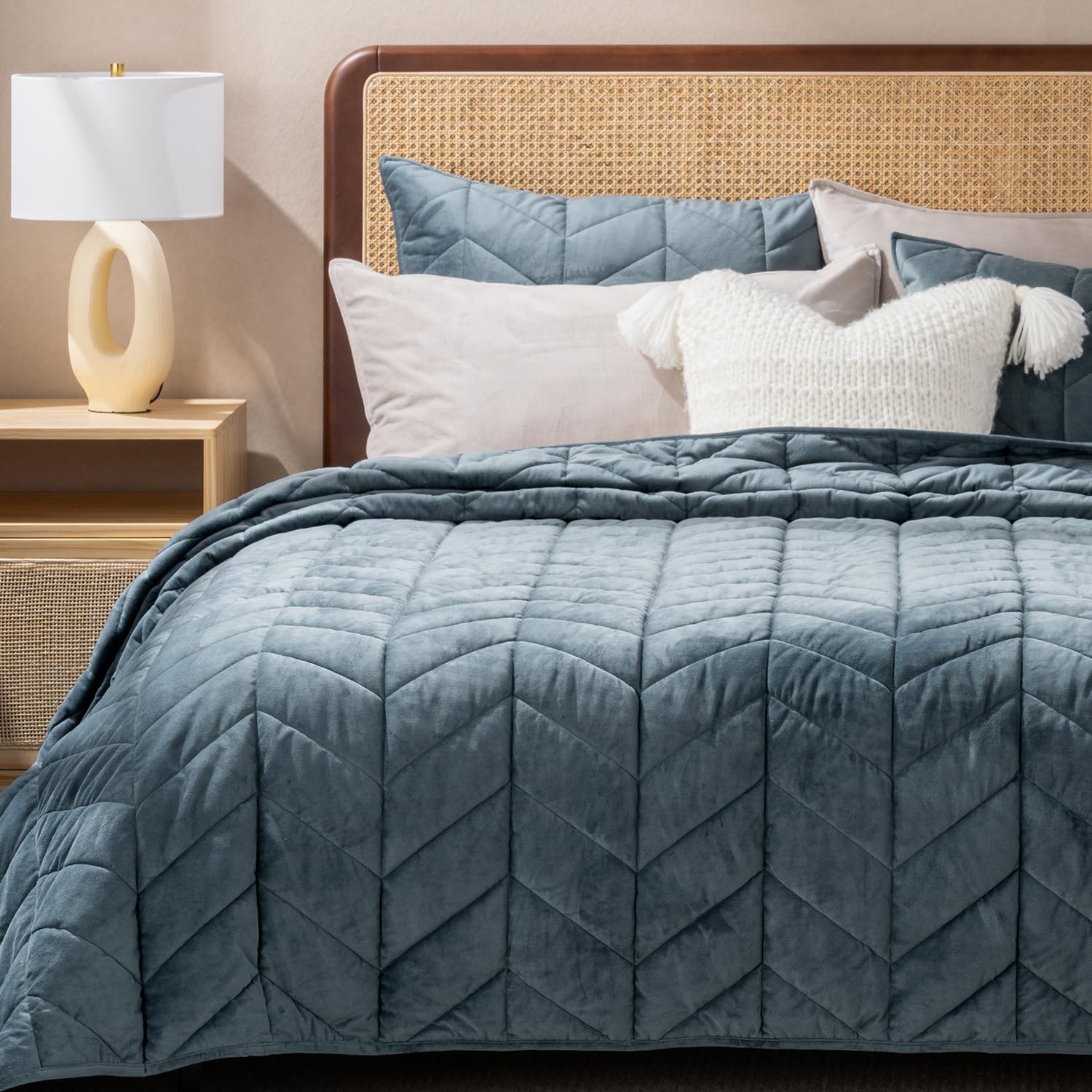 EVERGRACE Velvet Quilt Set 3 Pieces Stormy Blue