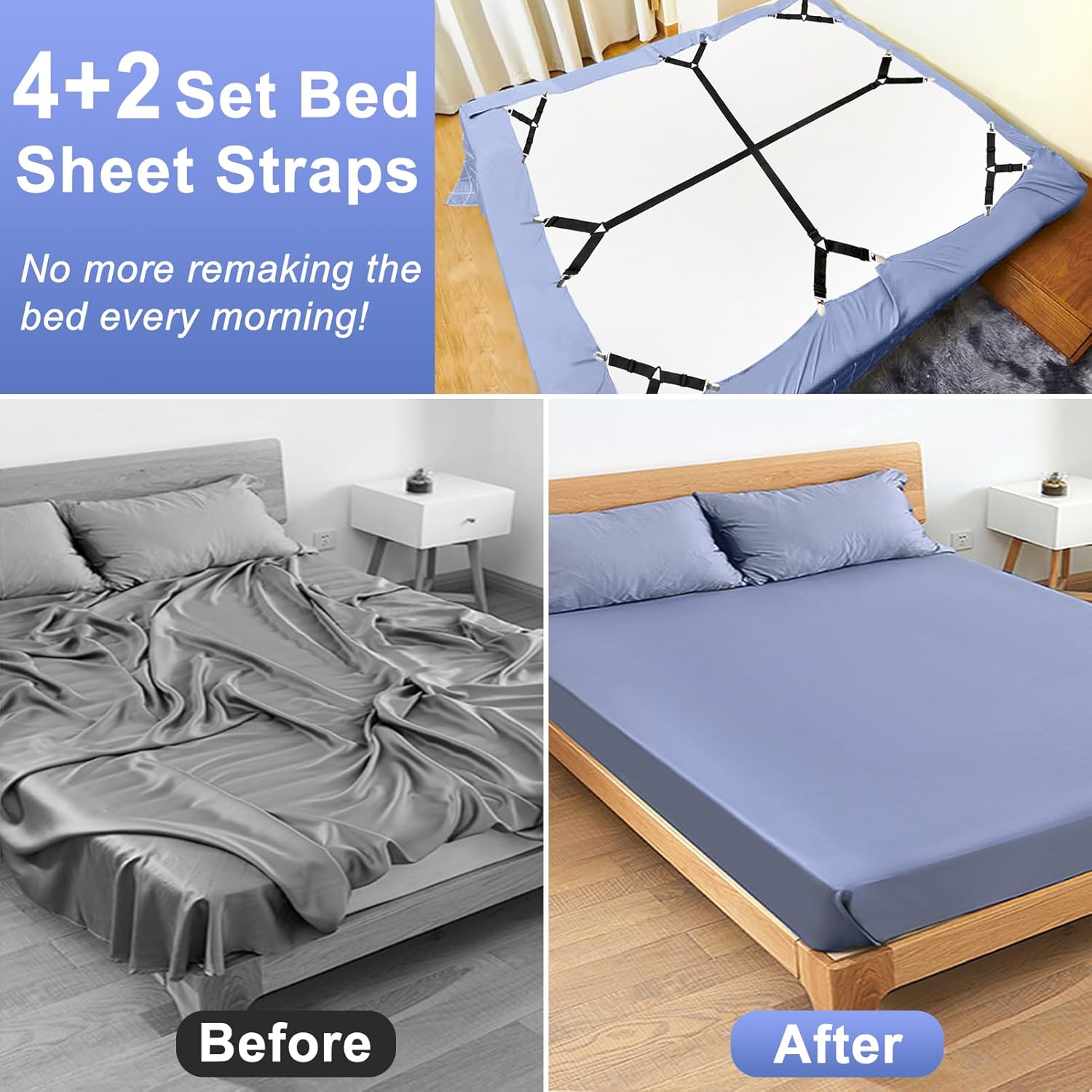 Attmu Bed Sheet Straps 6-Pack Black Adjustable Clips