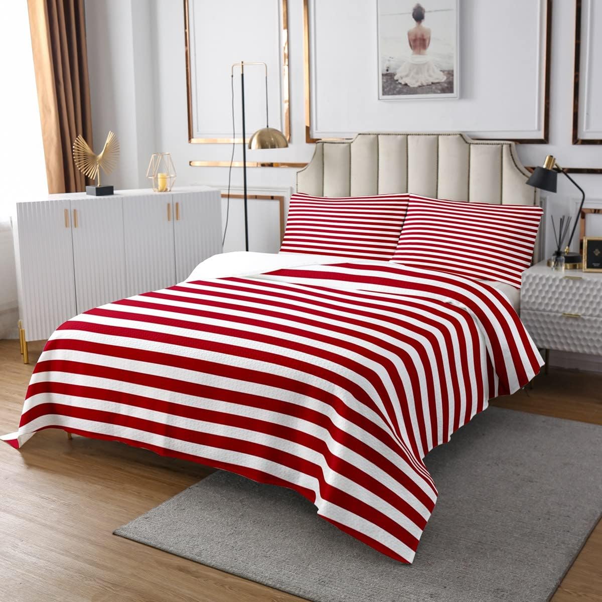 Erosebridal King Size Red White Bedspread Set