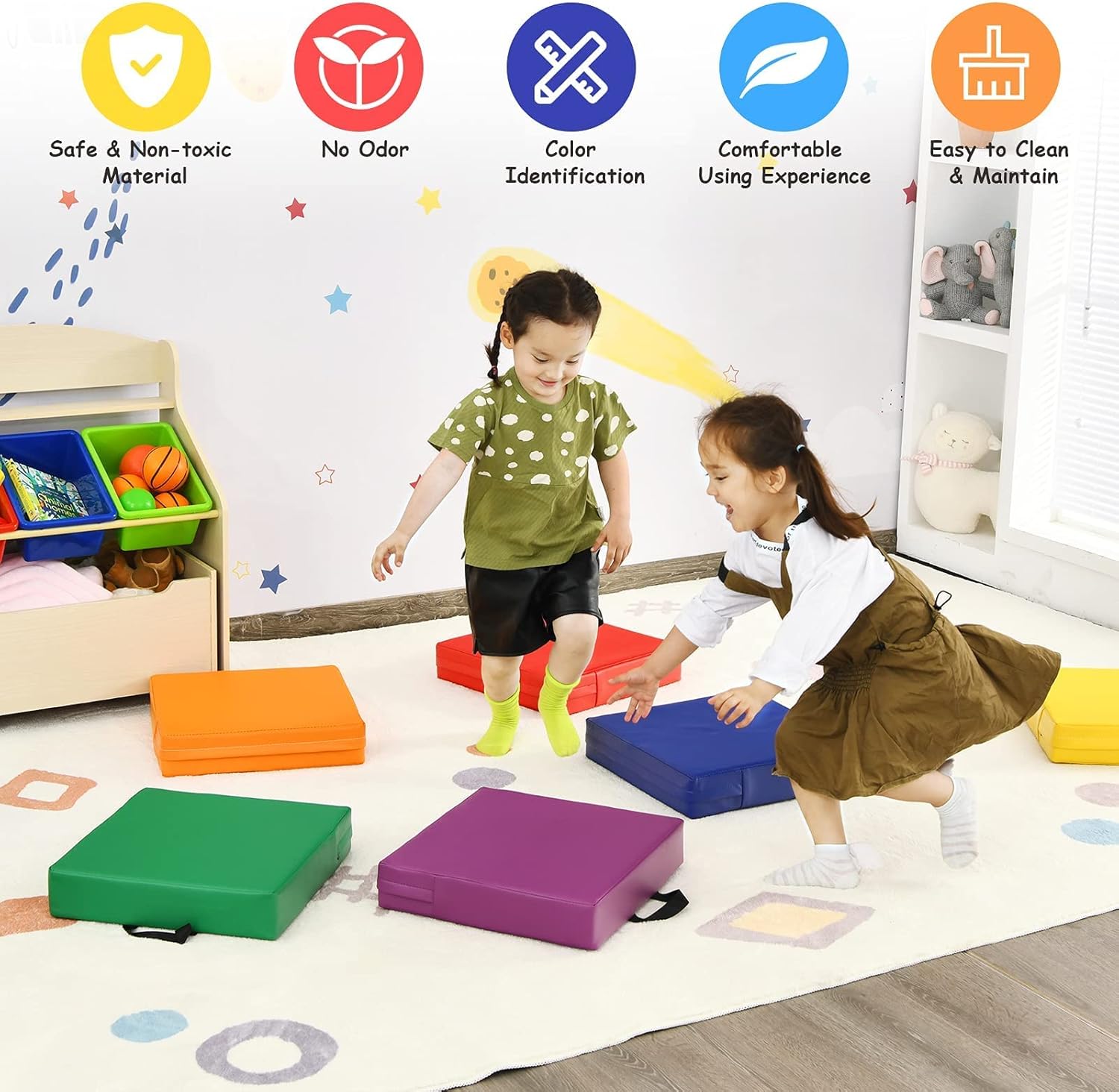 Costzon 6-Piece 15 Inch Floor Cushions for Kids with Handle