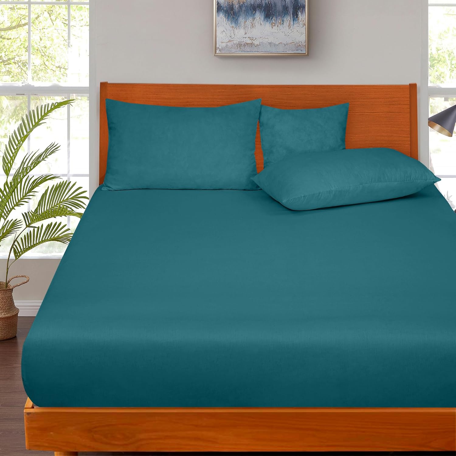 ROYALE LINENS 300 Thread Count King Fitted Sheet - Super Soft Deep Pocket Teal