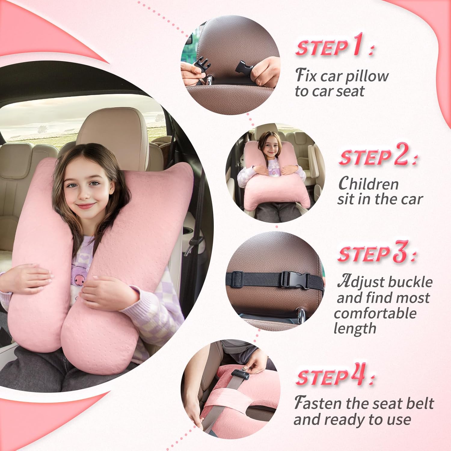 MAGIC ELEPHANT Travel Pillow for Kids and Adults Pink 1