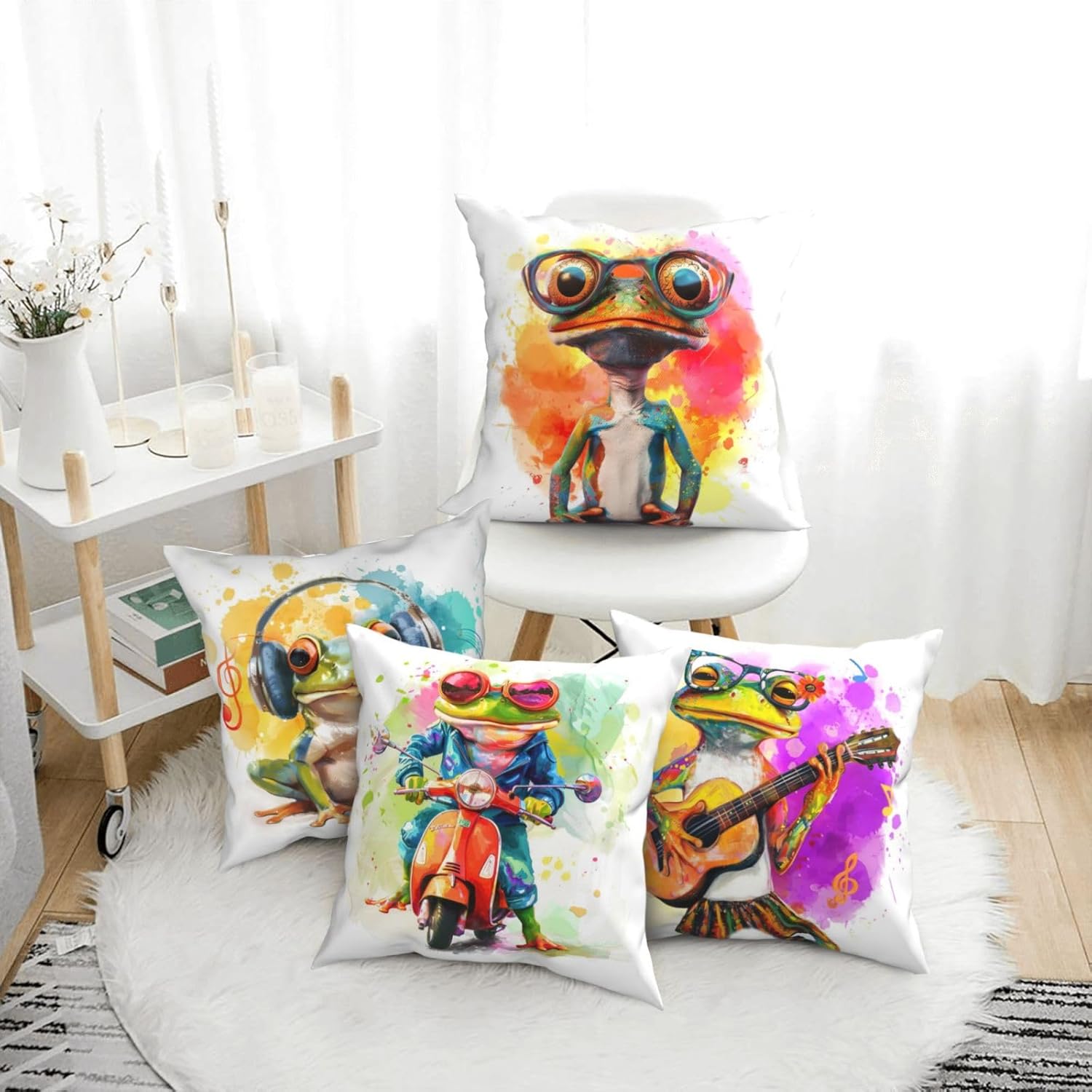 Colorful Frog Pillow Covers Set of 4