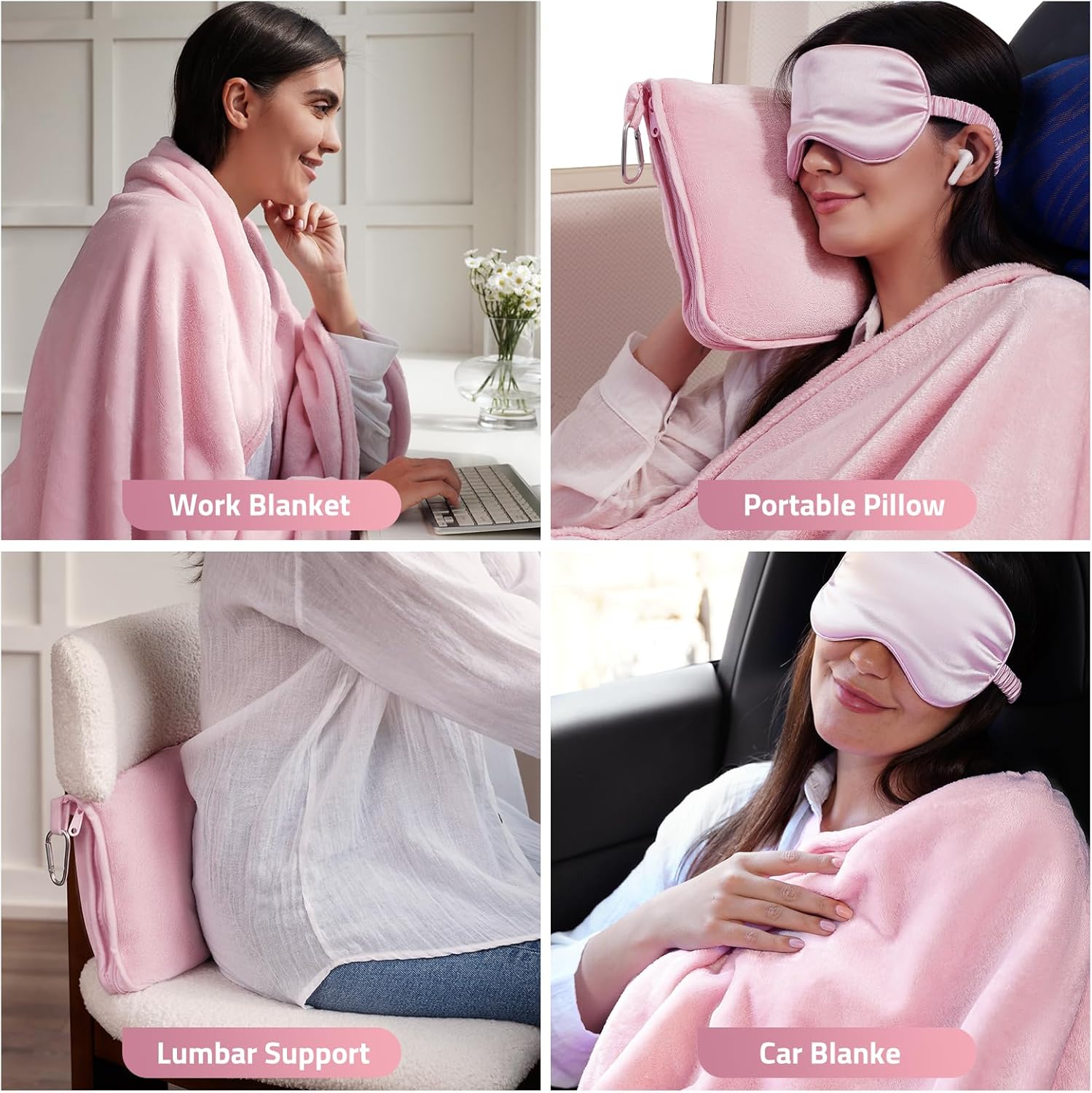 Enzolve Travel Blanket with Bag - Ultra Soft 65x40 in 3-in-1 Set