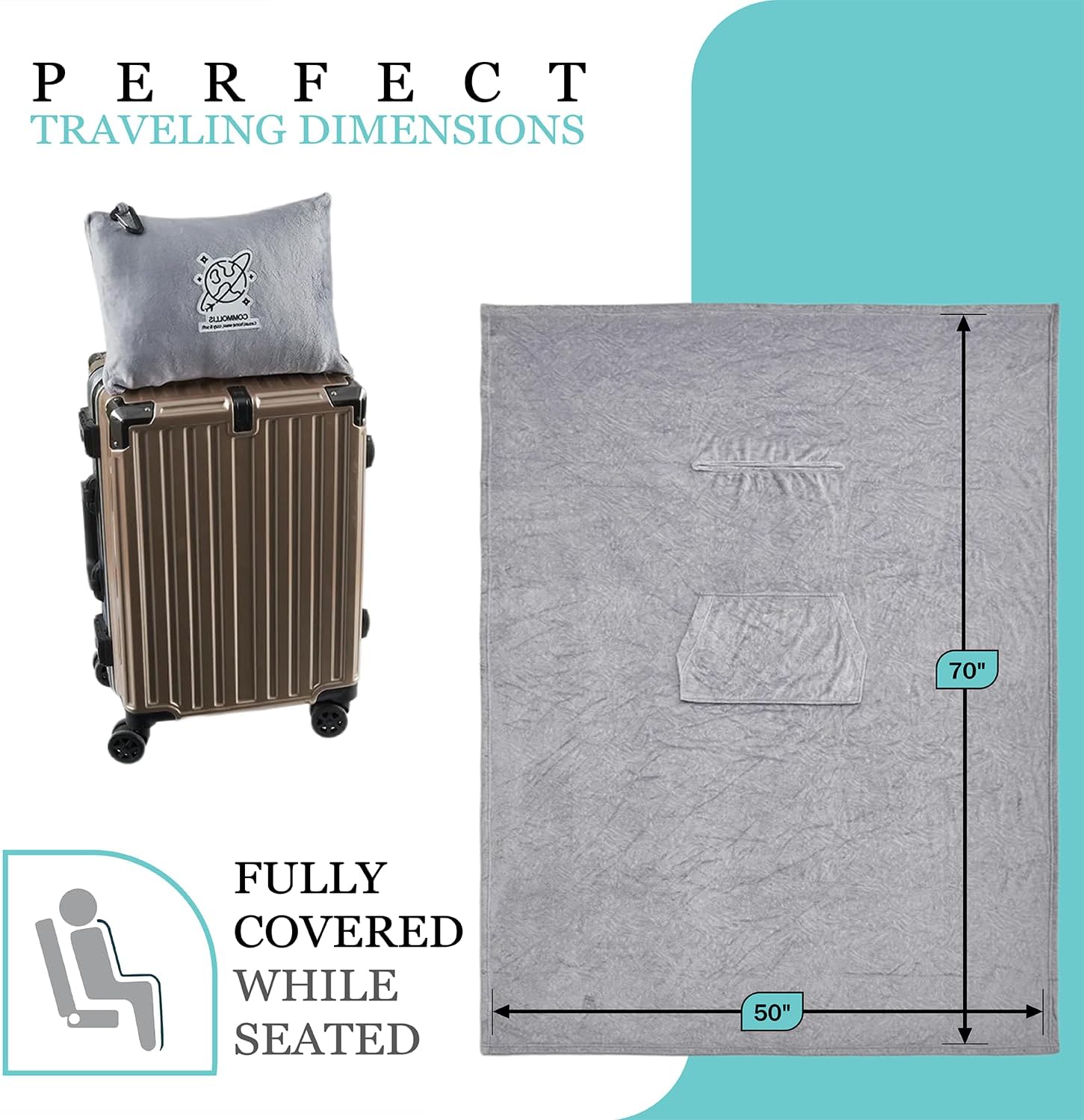 Commollis 2-in-1 Travel Blanket Pillow - Compact Warm All-Season
