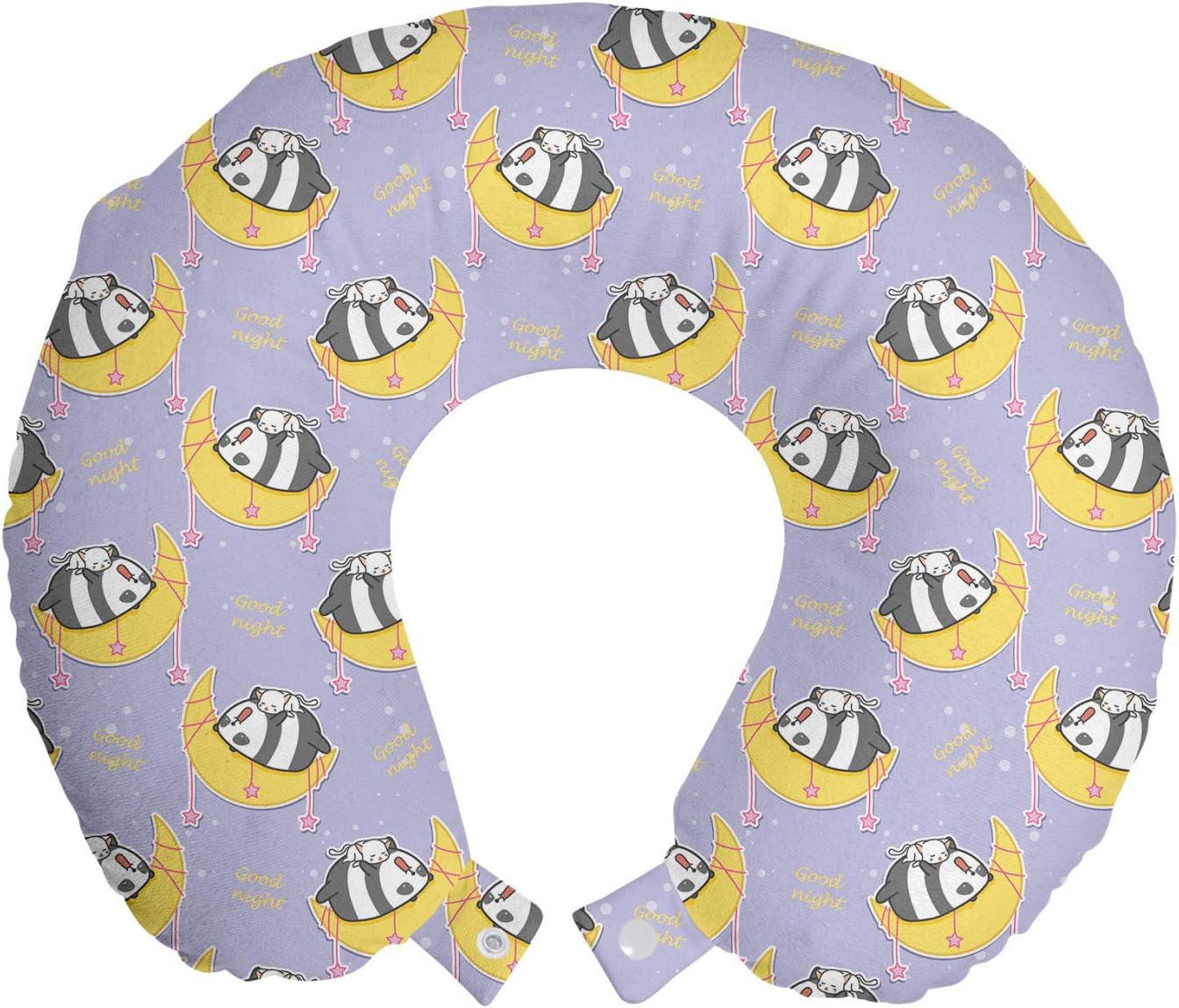 Ambesonne Saying Travel Pillow with Lazy Cat and Panda Design 12 Mustard Purple