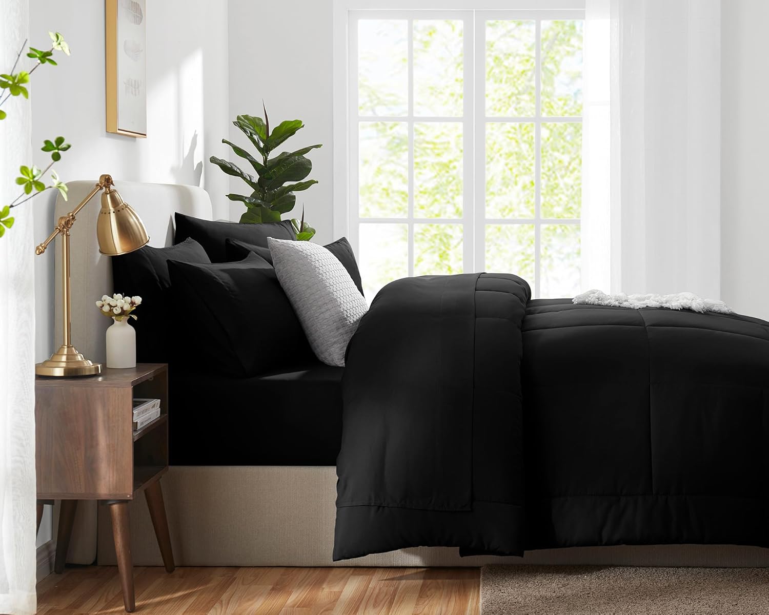 CozyLux Twin Comforter Set Black 5 Pieces