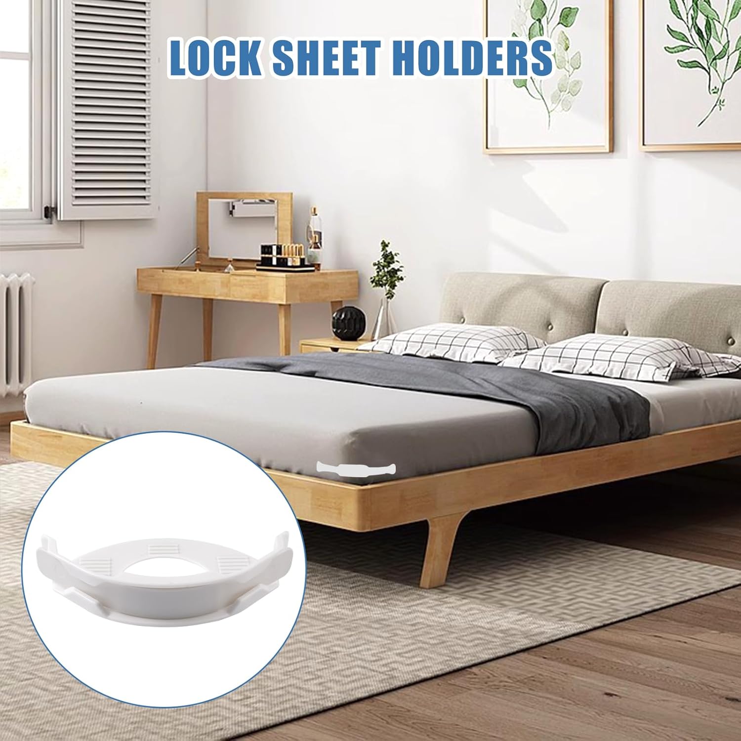 Antetek Lock Sheet Holders - White Bed Sheet Clips Corner Locks