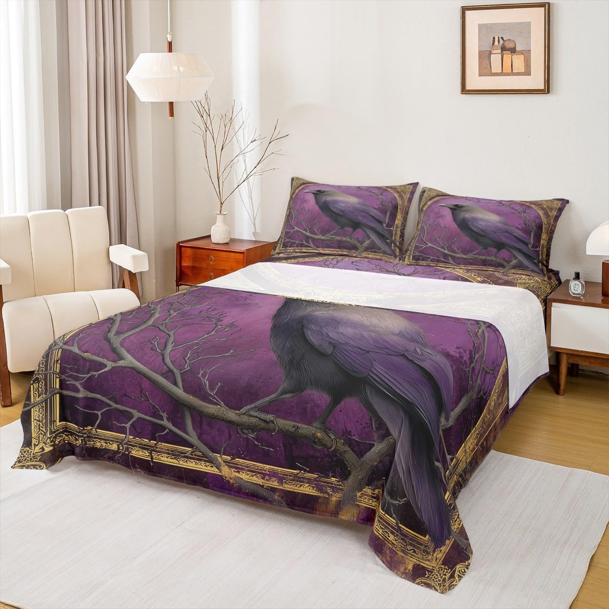 Castle Fairy Gold Purple Crow Halloween Sheet Set Twin Size