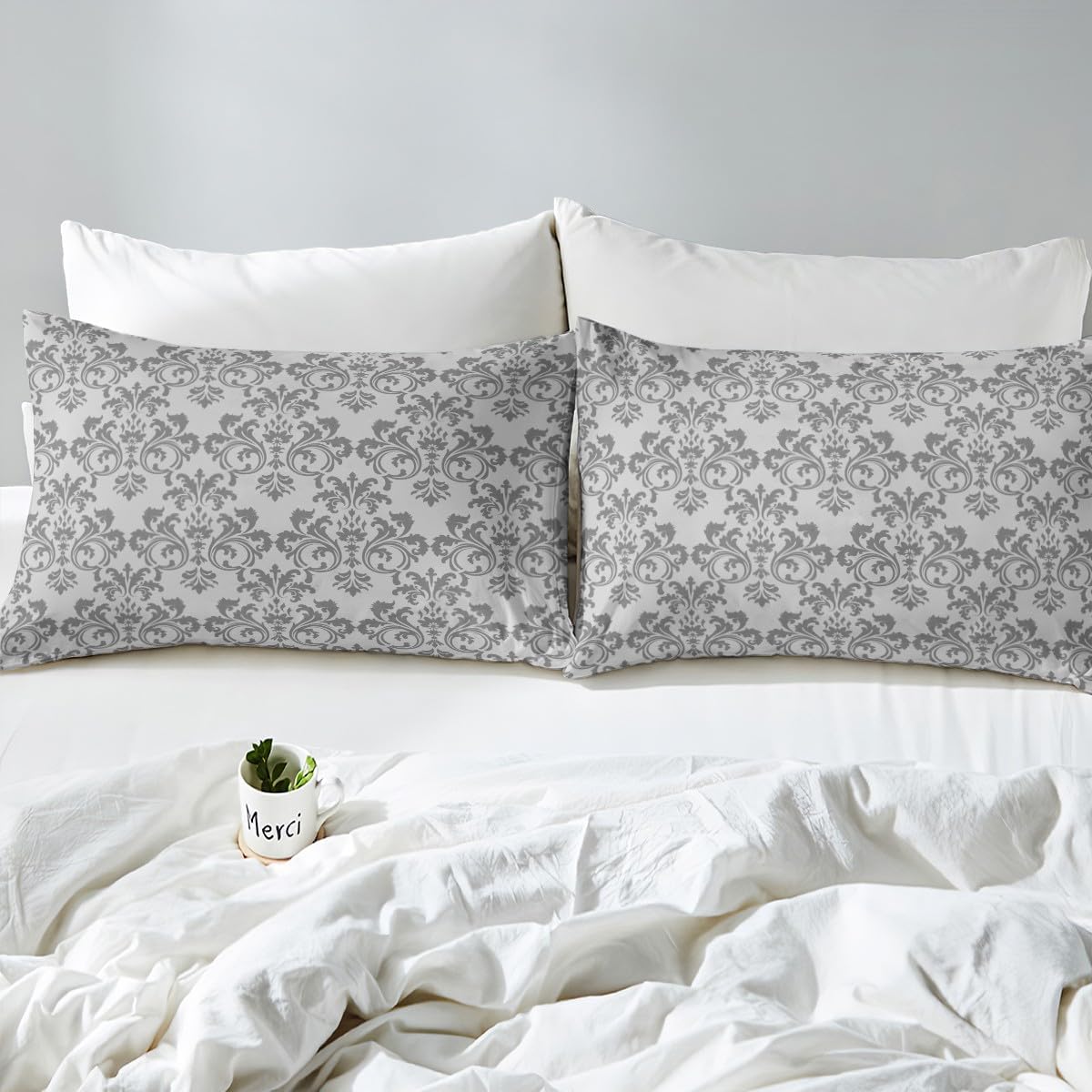 Erosebridal Damask Sheet Set Twin Size Light Grey