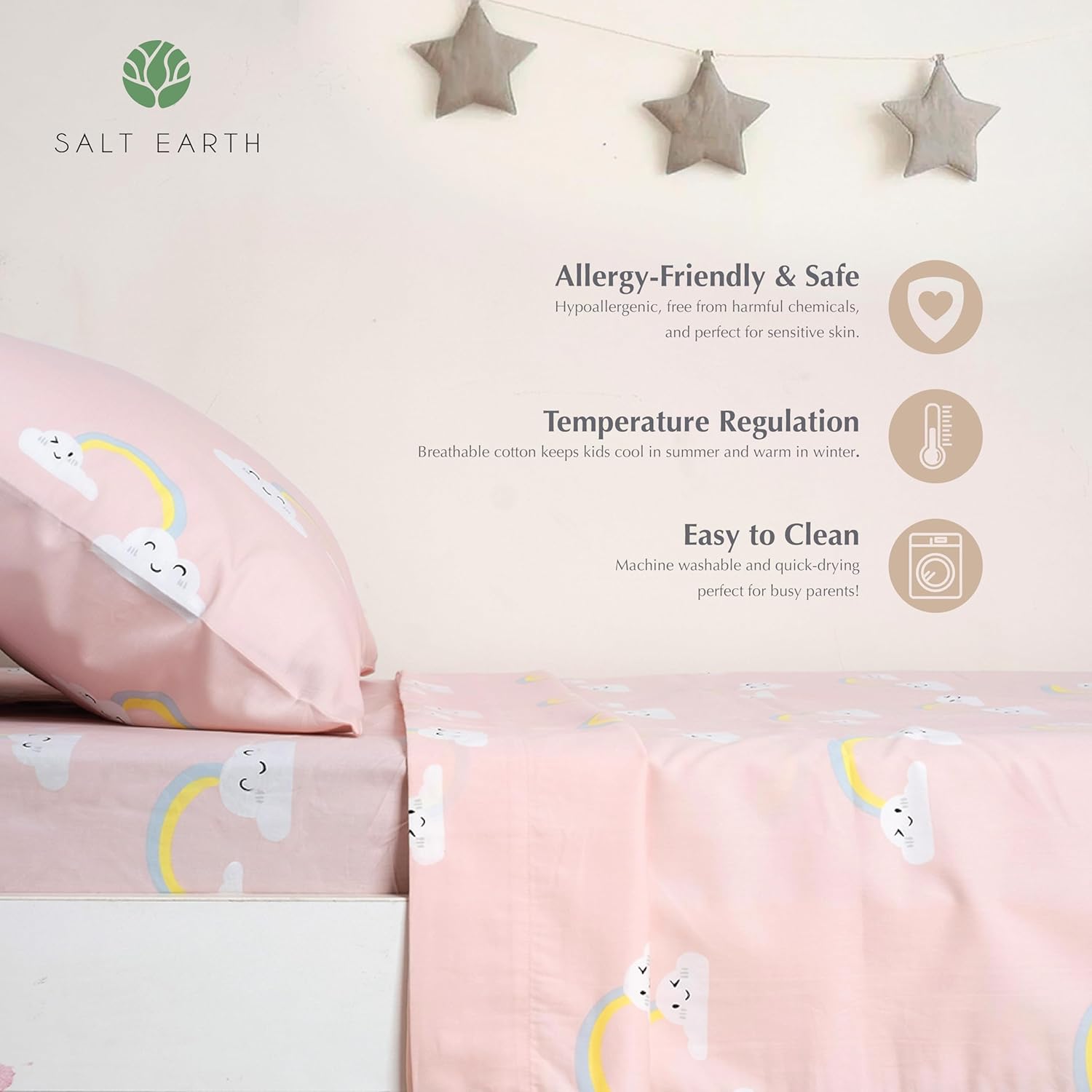 Salt Earth 100 Cotton 210TC Rainbow Kids Bed Sheet Set