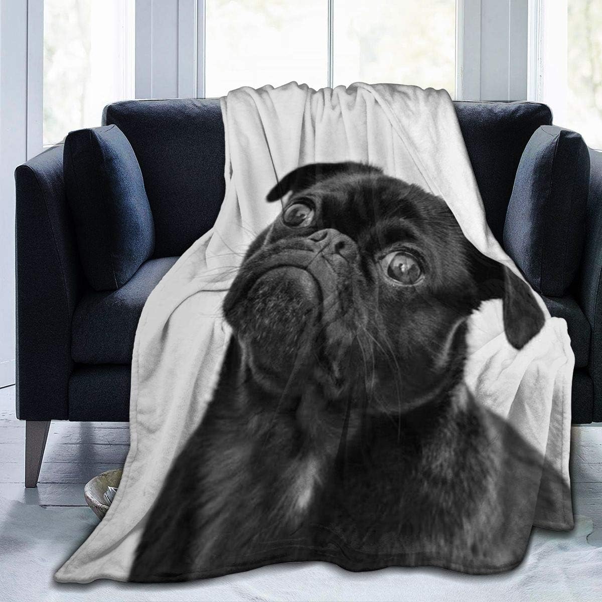 Cute Black Pug Printed Micro Fleece Throw Blanket