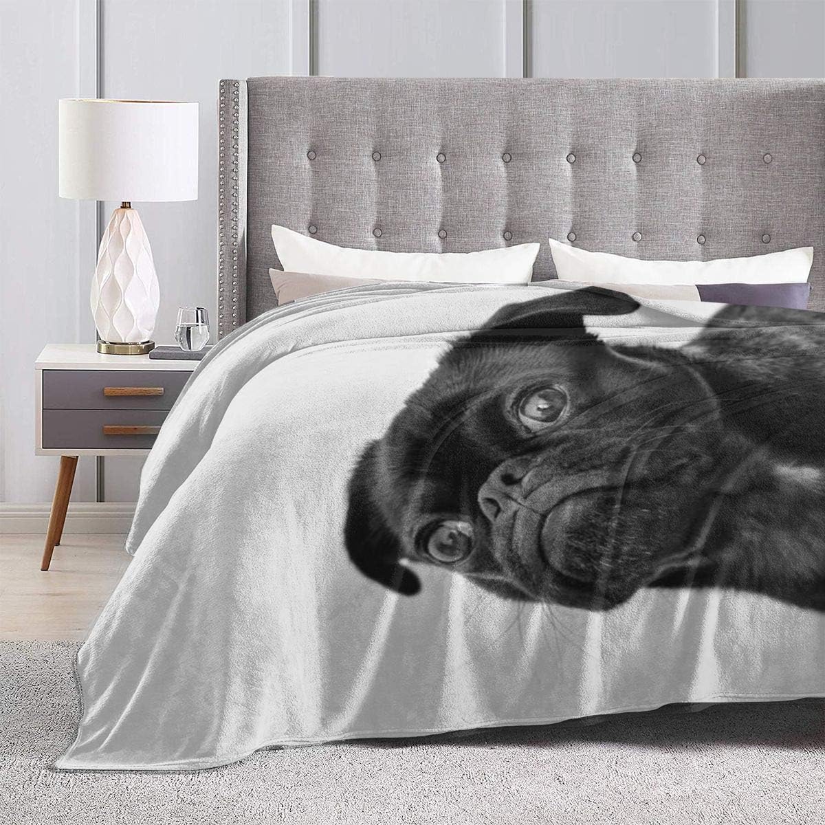 Cute Black Pug Printed Micro Fleece Throw Blanket