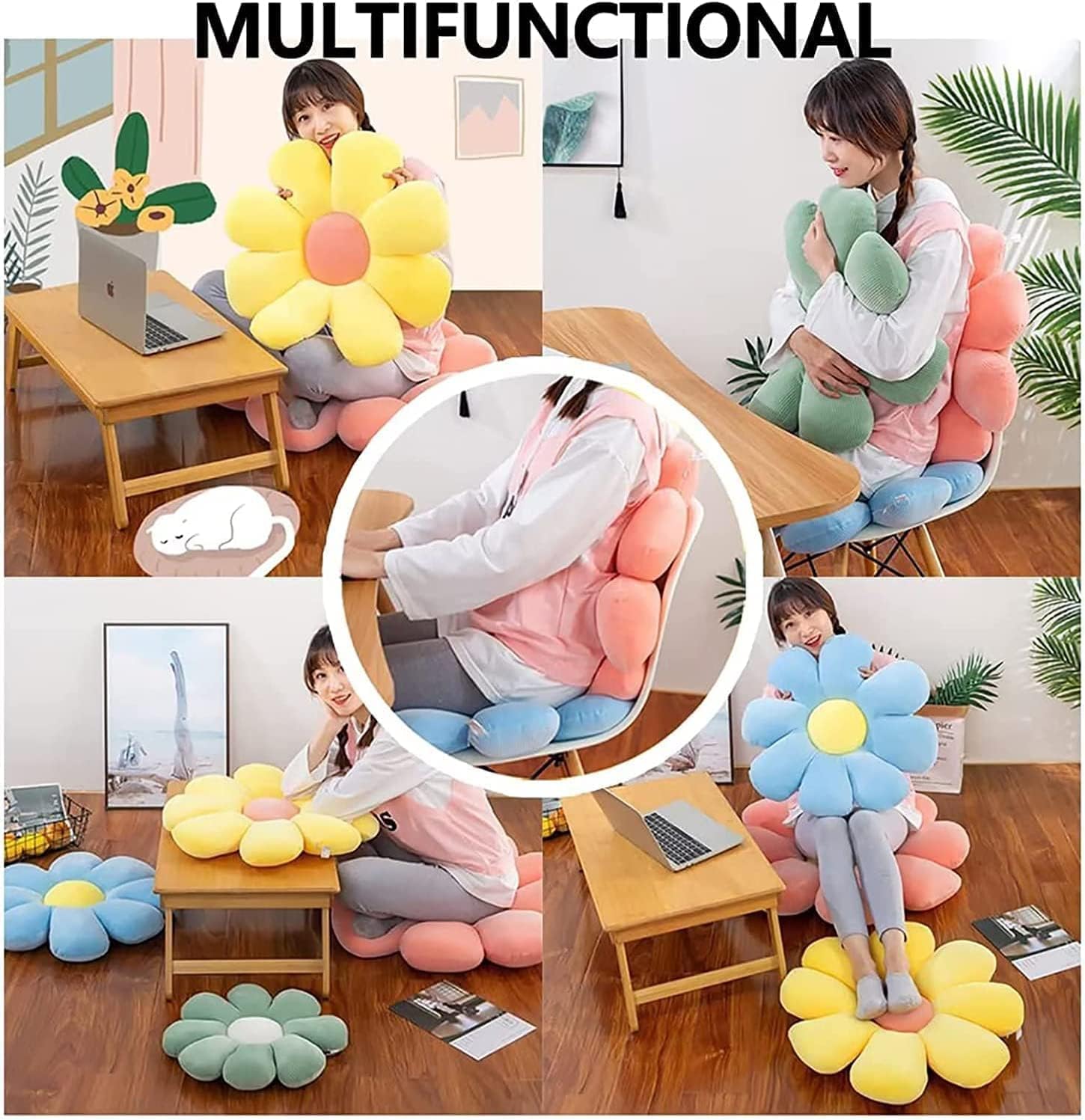 Soft Plush Flower Throw Pillow 20 White Cute Room Decor
