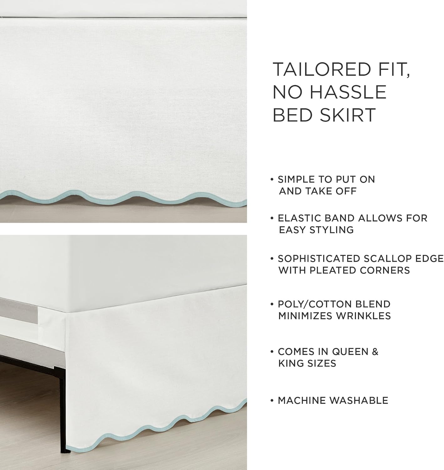 Coastal Chic Scallop Edge Linen Bed Skirt BlueWhite Queen