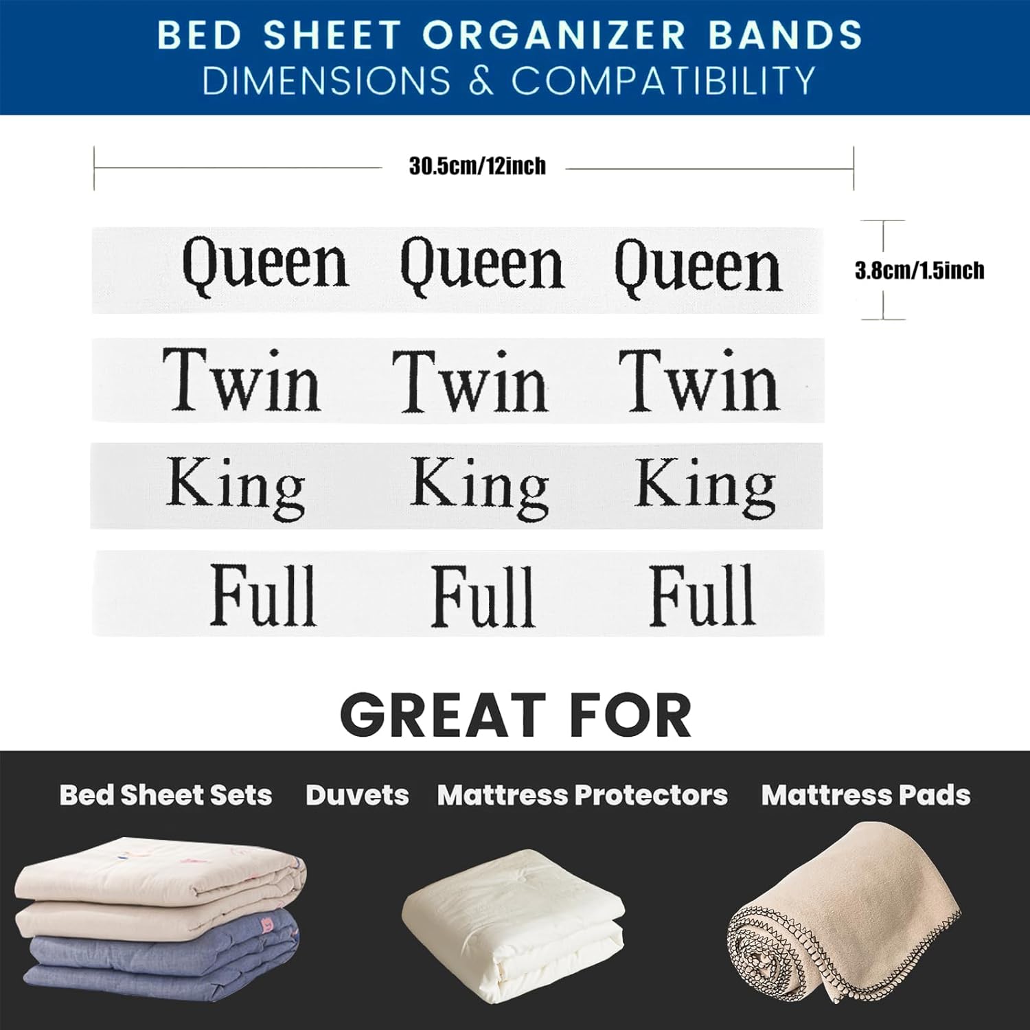 12pcs Elastic Sheet Straps for Bedding Storage