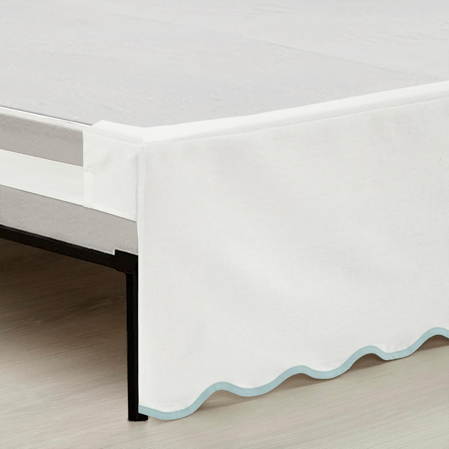 Coastal Chic Scallop Edge Linen Bed Skirt BlueWhite Queen