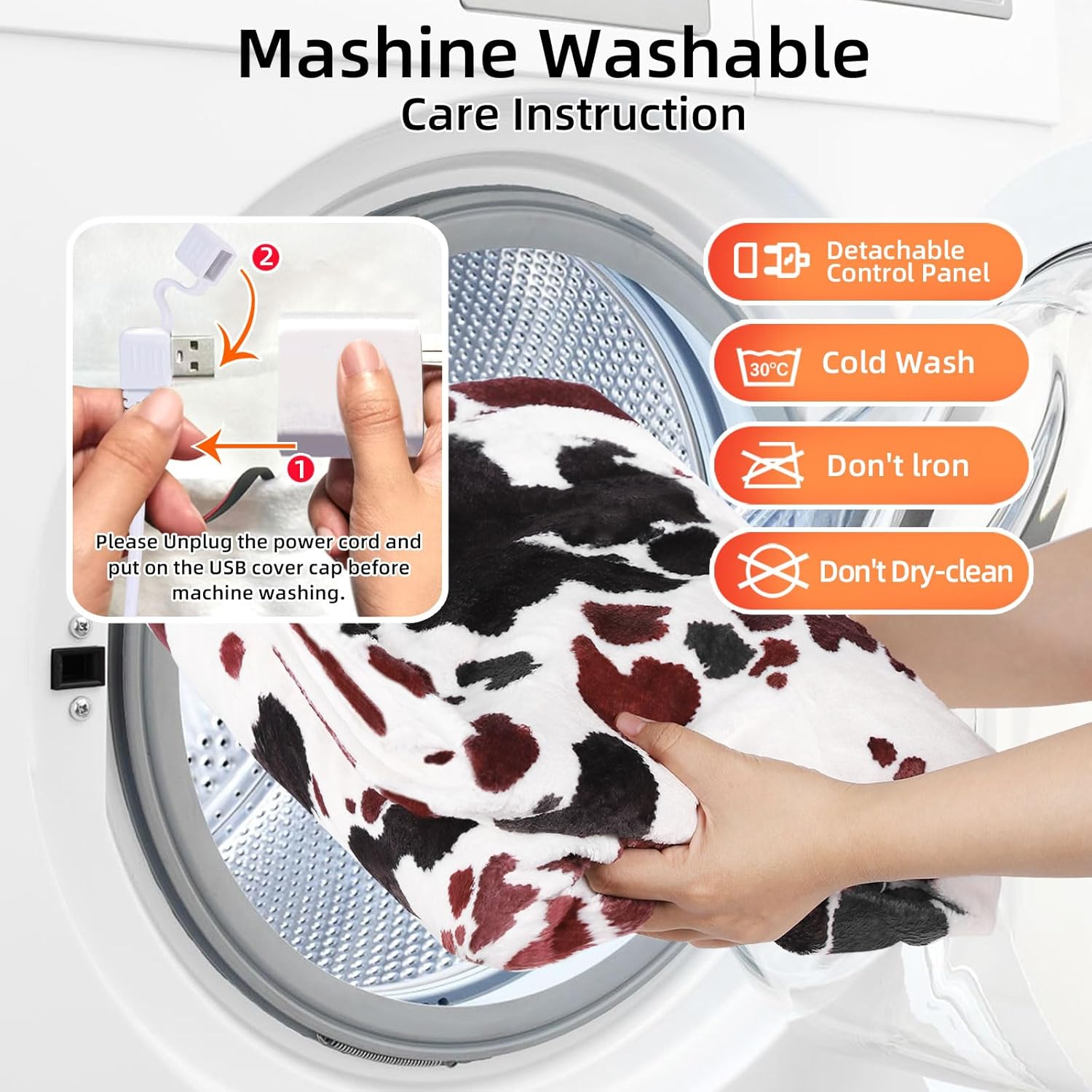 USB Cow Print Heated Throw Blanket with 3 Heat Levels