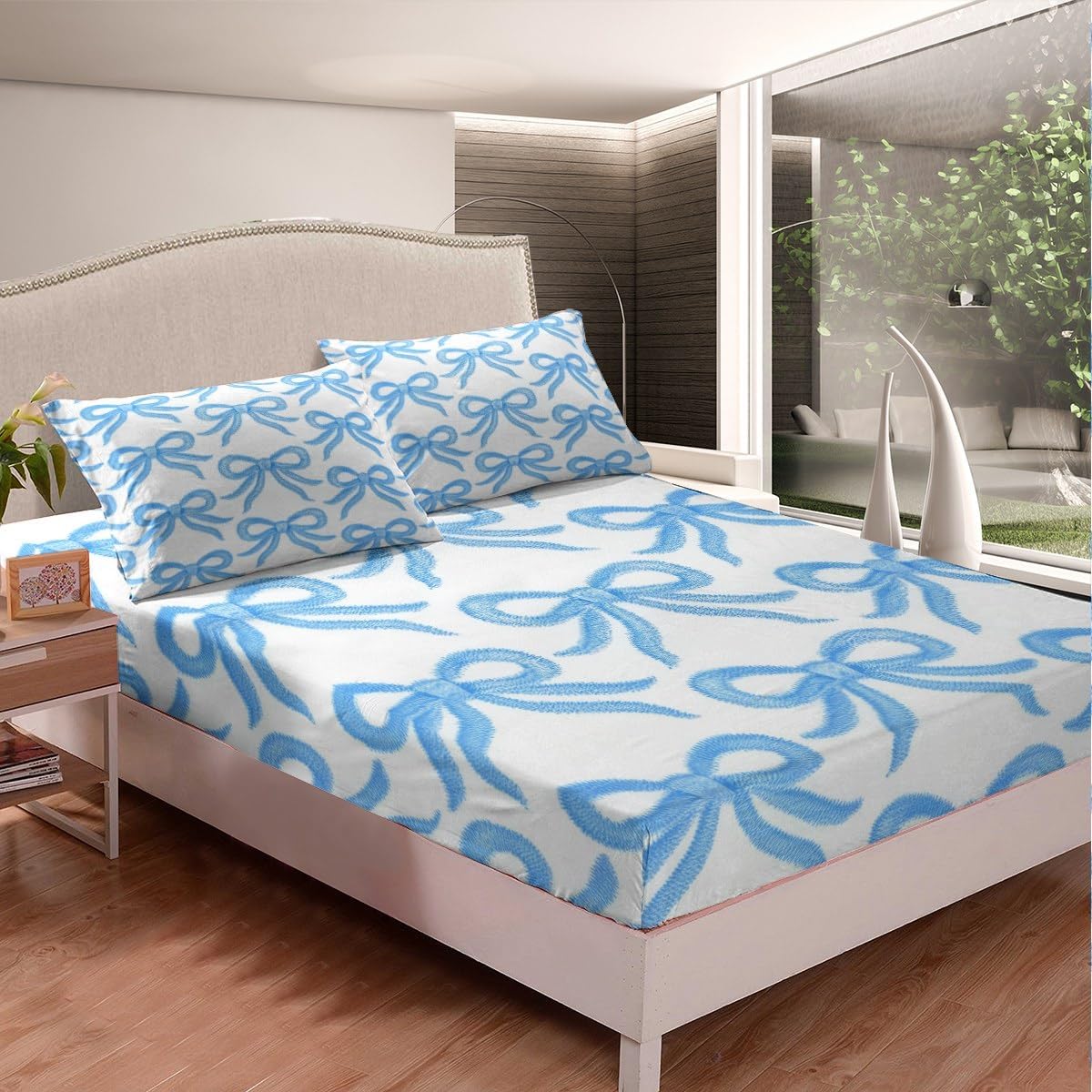 Erosebridal Girls Bow Sheet Set Blue Fantasy Full Size
