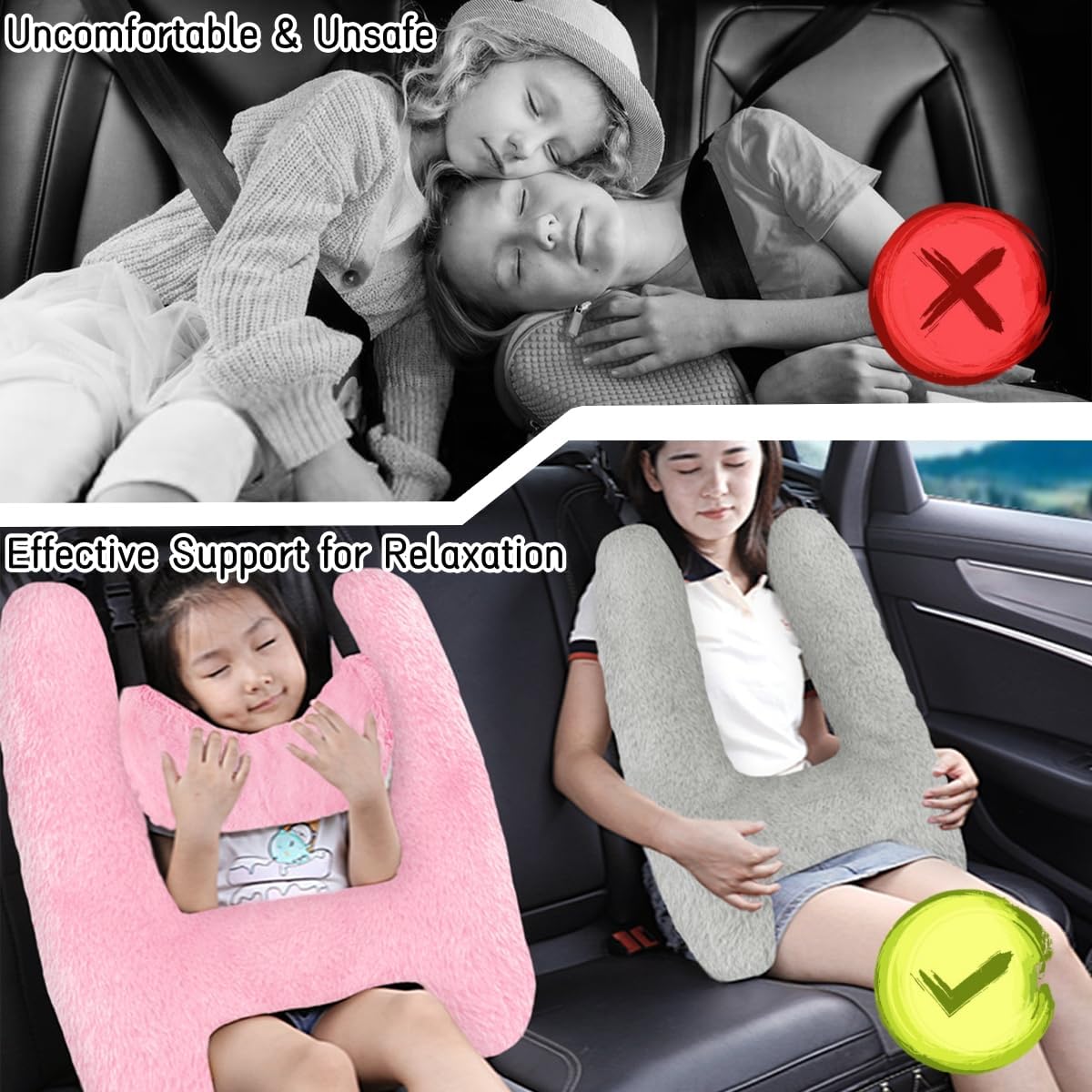 Soft Plush Car Pillow with Neck Support Purple