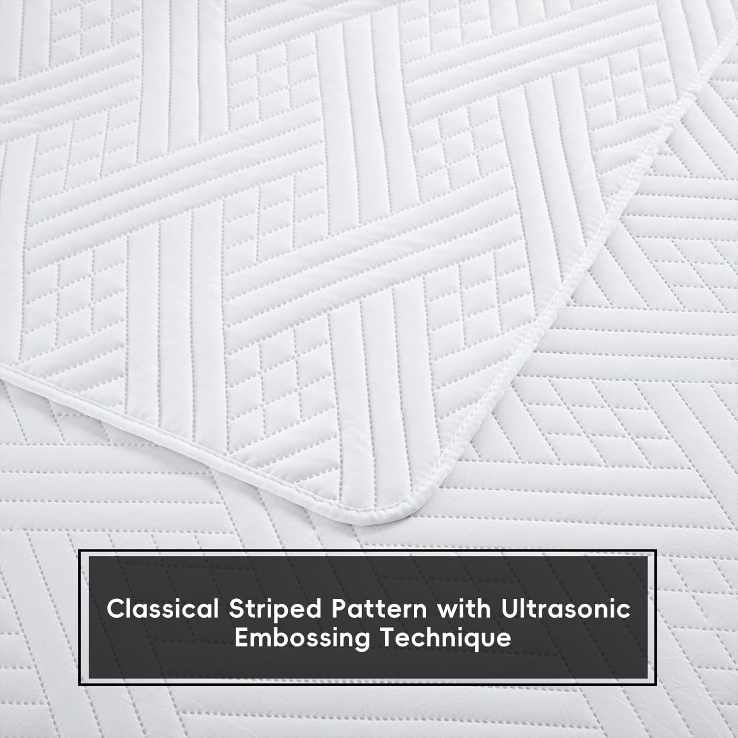 Safonory King Size Quilt Set - 106x96 White Striped Bedspread